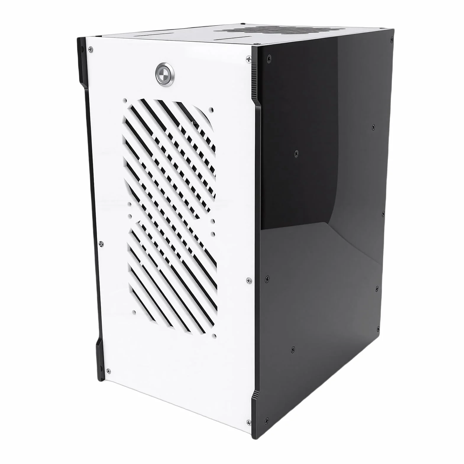 Luqeeg Mała Obudowa Komputera PC, Obudowa Minikomputera ITX z wentylacją 360 Stopni, Obsługa Płyty Głównej ITX 4x2,5-calowe Dyski SSD Dostawa SFX do Komputerów PC do Gier w Domowym Biurze