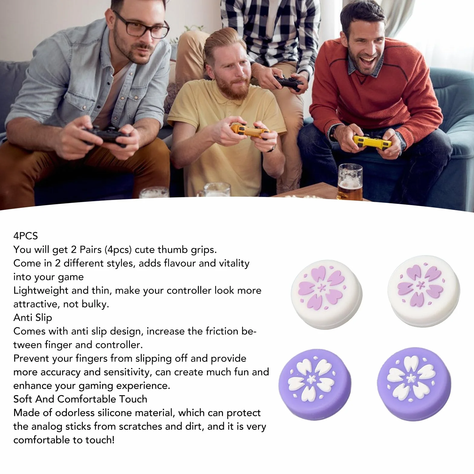 4 szt. Nakładki na Kciuki do Przełącznika do Joysticka Konsoli Switch Lite, śliczny Kwiat Wiśni z Miękkiego Silikonu, Antypoślizgowa Nakładka na Przycisk Joysticka, Uchwyty na