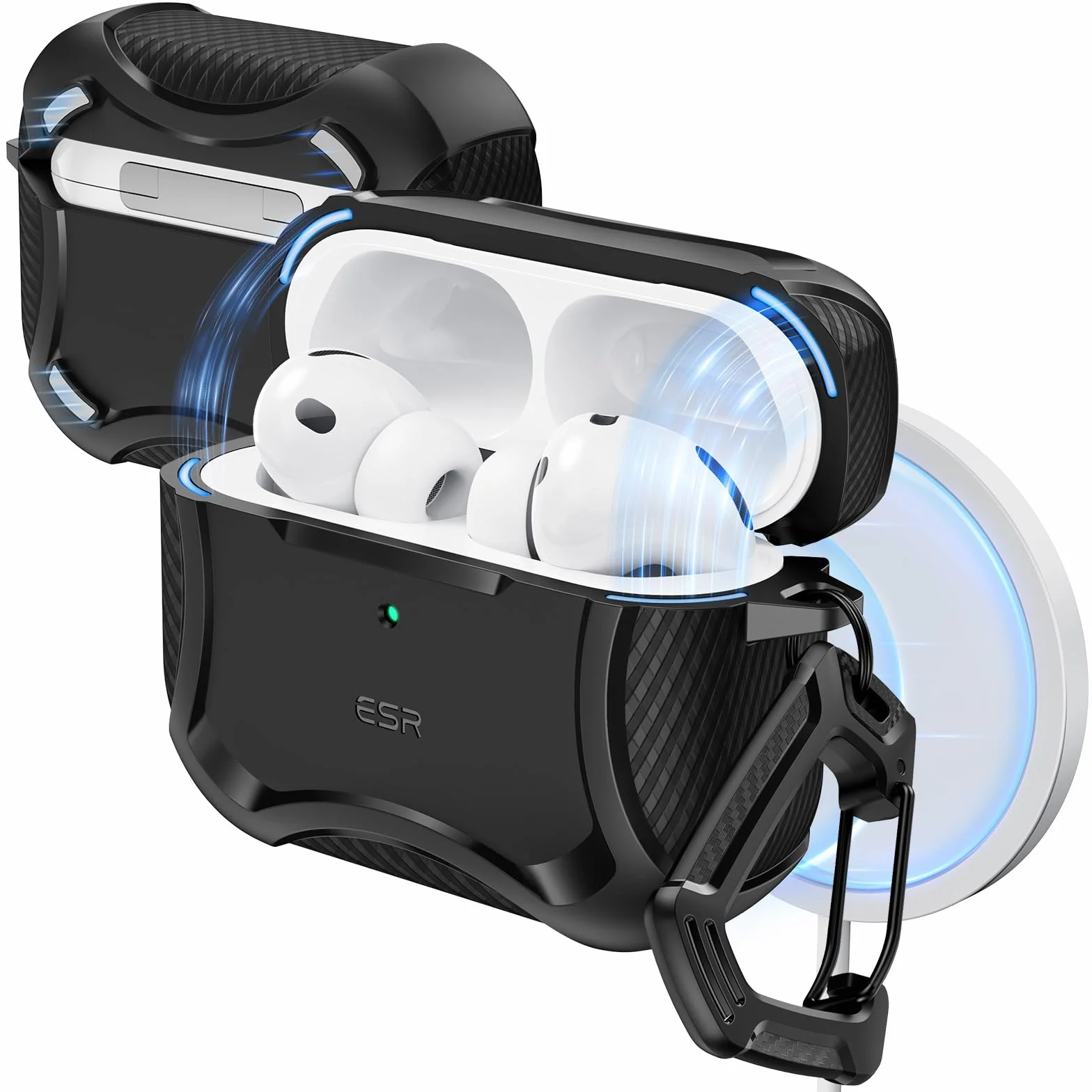 ESR Etui do AirPods Pro 3 (2025), kompatybilne z Airpods Pro 3. generacji (kabel USB-C), magnetyczna pokrywka, gotowe do MagSafe, potężna ochrona przed upadkiem, seria Cyber, czarne
