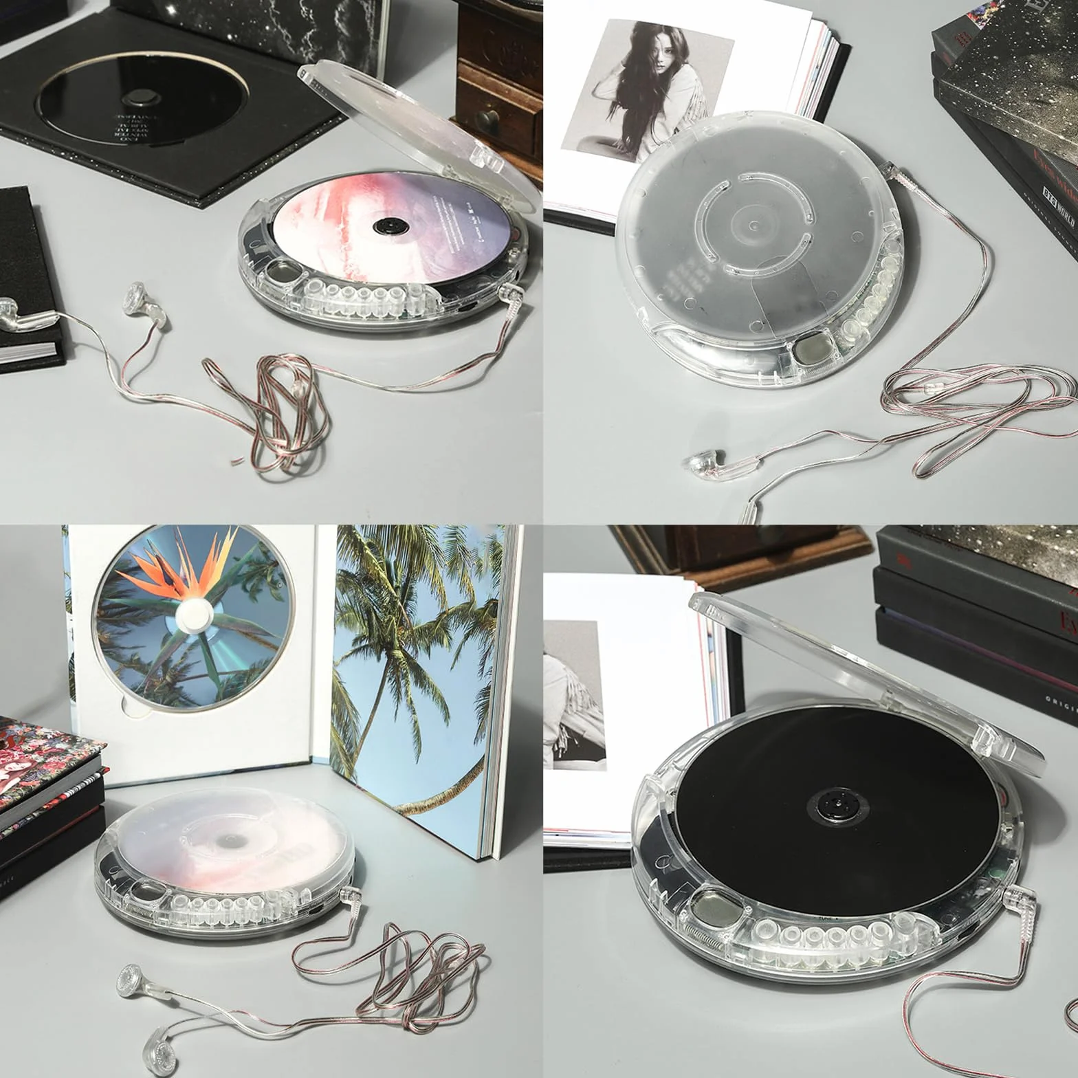 GZPKJ Przenośny odtwarzacz CD, w pełni przejrzysta płyta CD Dsicman ze słuchawkami, wyraźny wyświetlacz, wbudowane standardowe gniazdo słuchawkowe 3,5 mm, do użytku w domu lub samochodzie