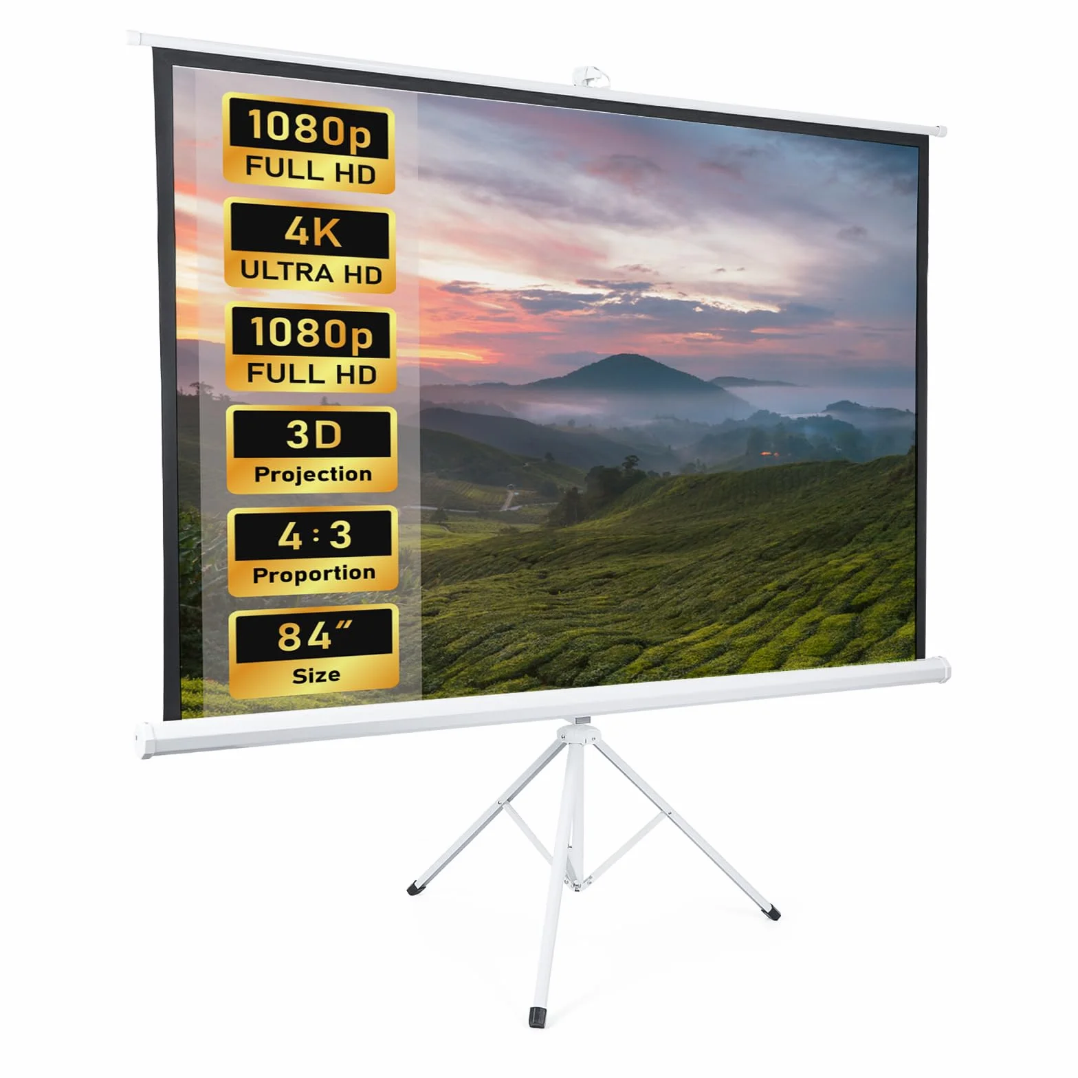 Fabulcozy Ekran projekcyjny ze statywem z regulacją wysokości, 84-calowy projektor wideo 171 L x 131H cm do kina domowego i biznesowego Format 4:3