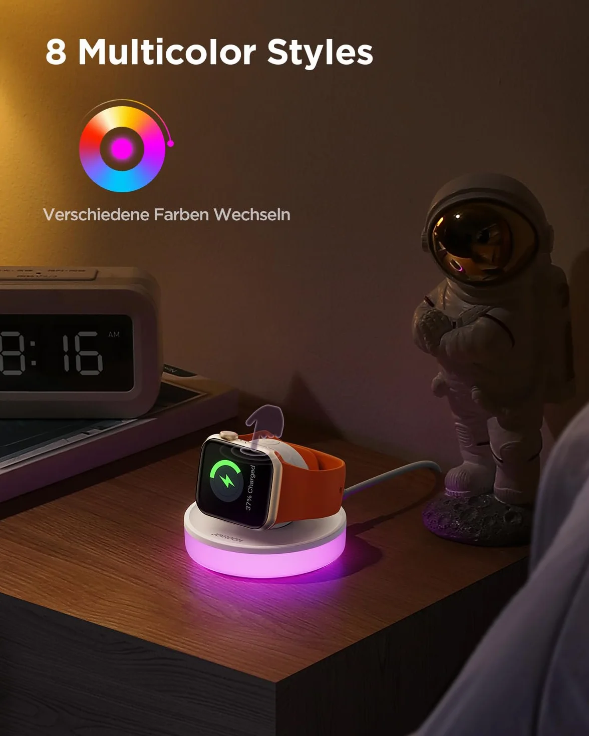 JOYROOM Bezprzewodowa stacja ładująca do Apple Watch, [światło RGB] szybka ładowarka do Apple Watch, magnetyczna ładowarka z kablem ładującym do iWatch Series 10/Ultra 2/9/8/7/6/5/3/2/SE