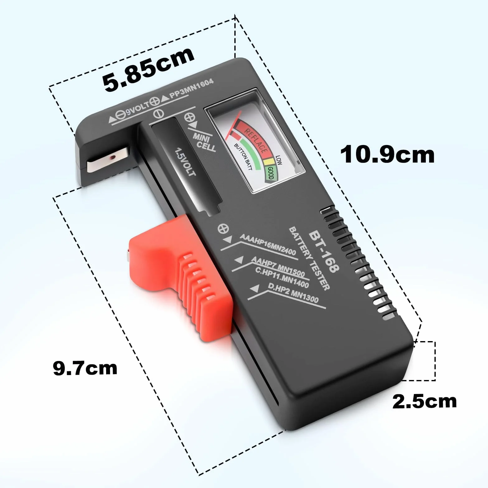Tester baterii do wszystkich akumulatorów AA, AAA, D, C, 9 V, 1,5 V ogniwa guzikowe