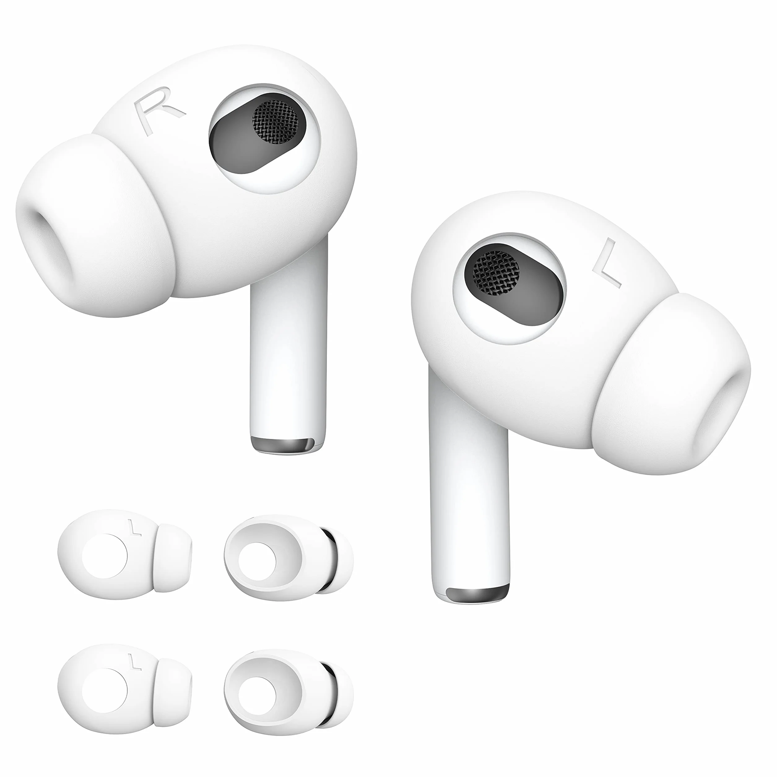 2 pary silikonowych końcówek dousznych AirPods [nie pasują do etui ładującego] [zarejestrowany patent USA] Kompatybilne z Apple AirPods 4 (białe)