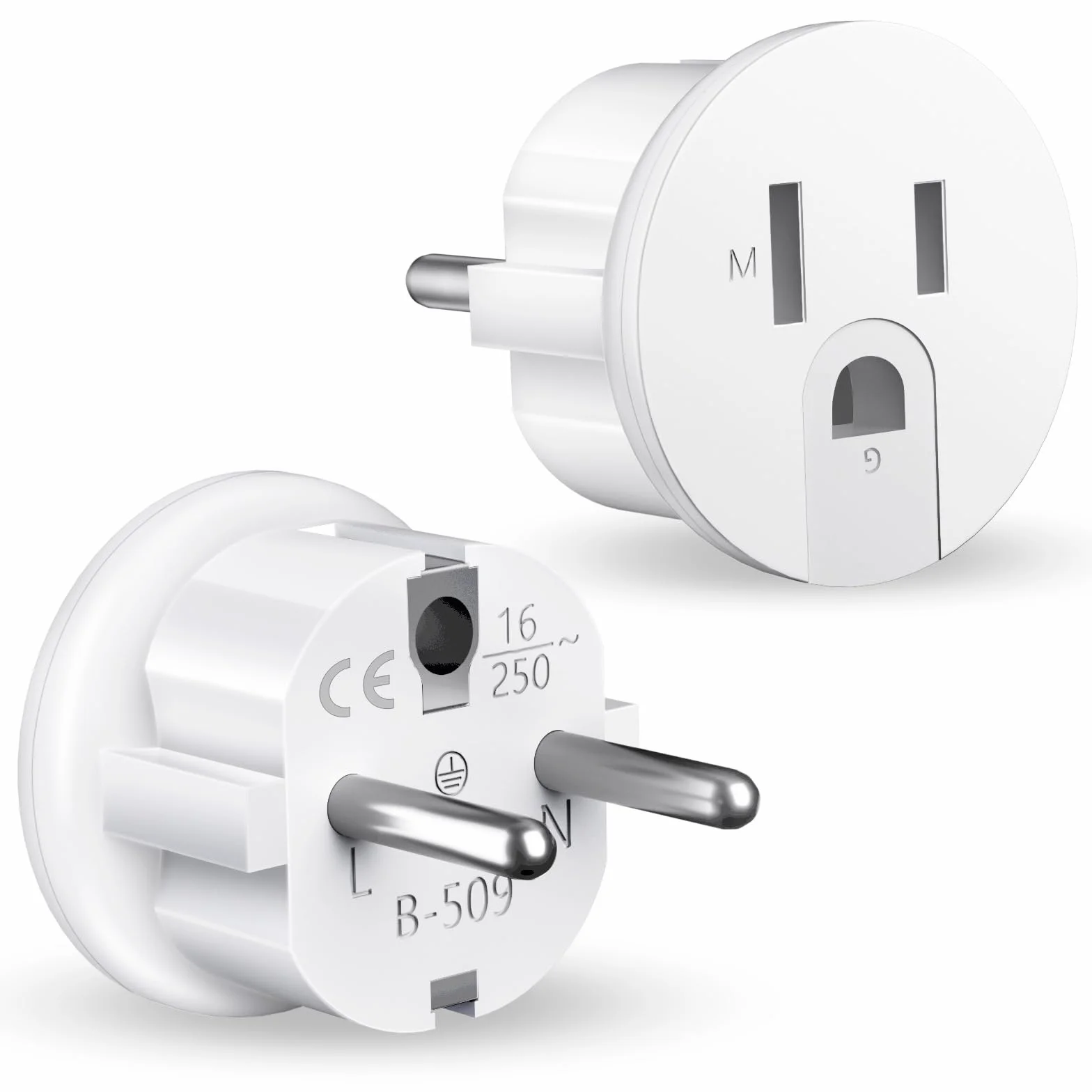 Adapter podróżny z USA do Europy 2 sztuki, wtyczka do UE