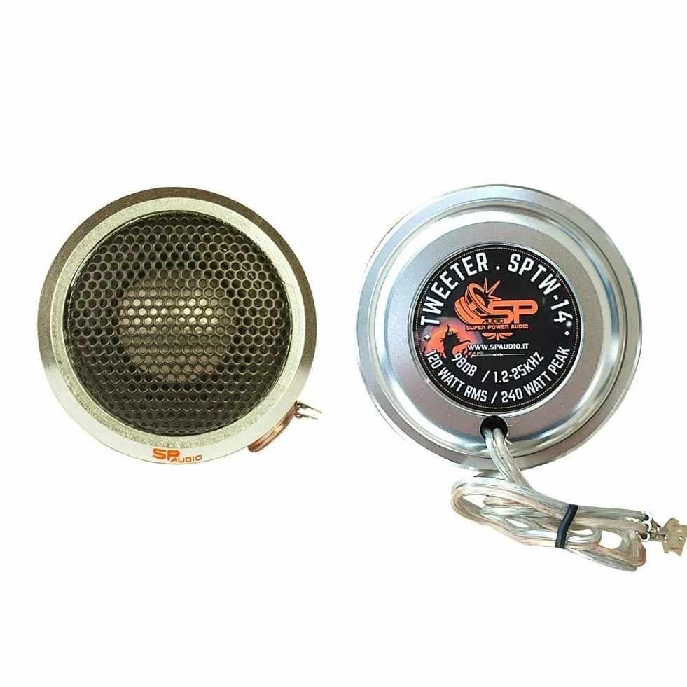 2 SP AUDIO SP TW-14 głośnik wysokotonowy 2,2" 5,50 cm 55 mm średnica 120 W rms i 240 Watt Max 4 omy aluminium zmniejszona głębokość 1,00 cm, para