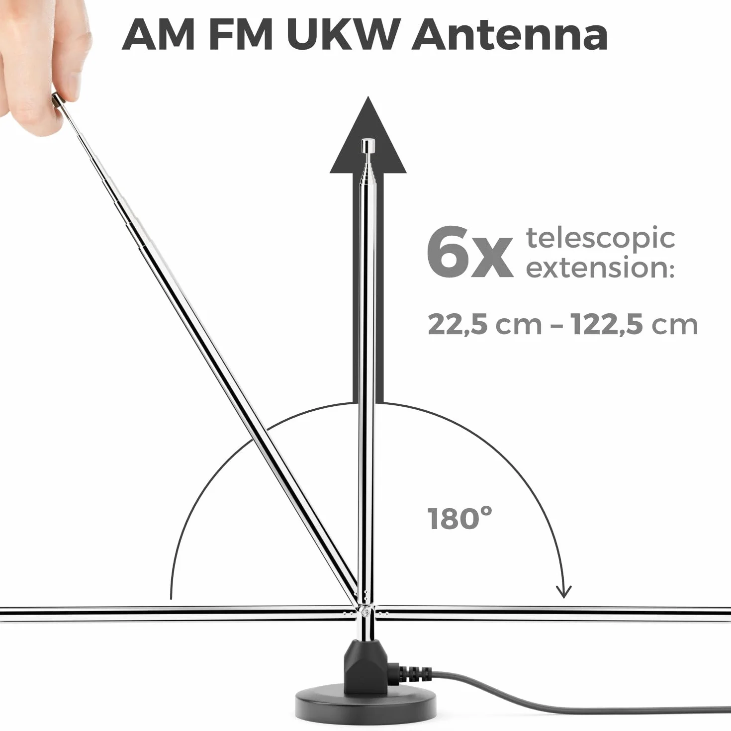 deleyCON Antena Radiowa DAB+ UKW FM 75 Ohm 3,0m z Podstawą Magnetyczną