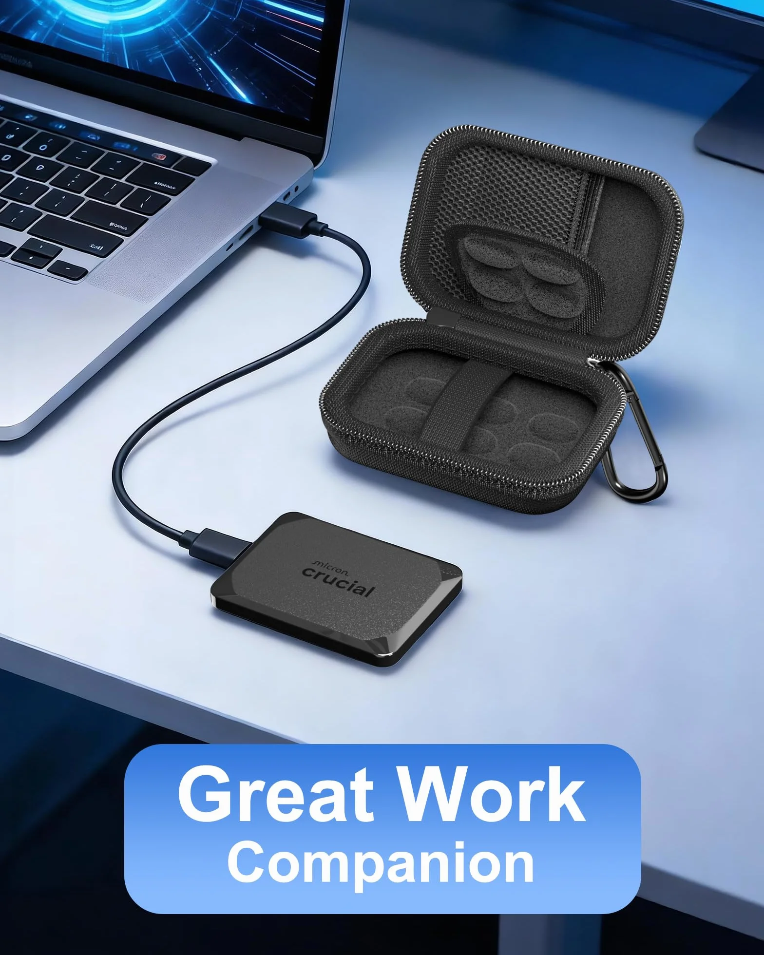 ProCase Twardy futerał na przenośny dysk SSD Crucial X10/X9/X10 Pro/X9 Pro, odporny na wstrząsy organizer podróżny