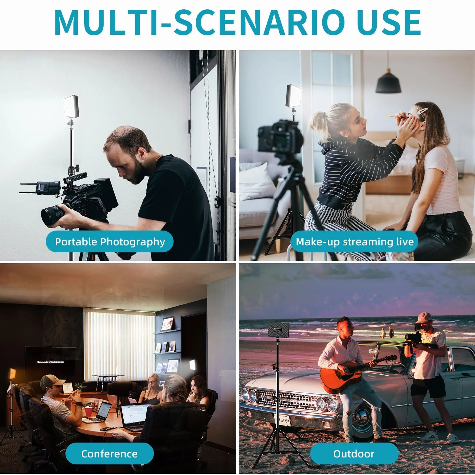 Hagibis Zestaw studyjnych lamp wideo LED – 9 kolorowych filtrów, regulowany statyw, do strumieniowego przesyłania zdjęć i wideo