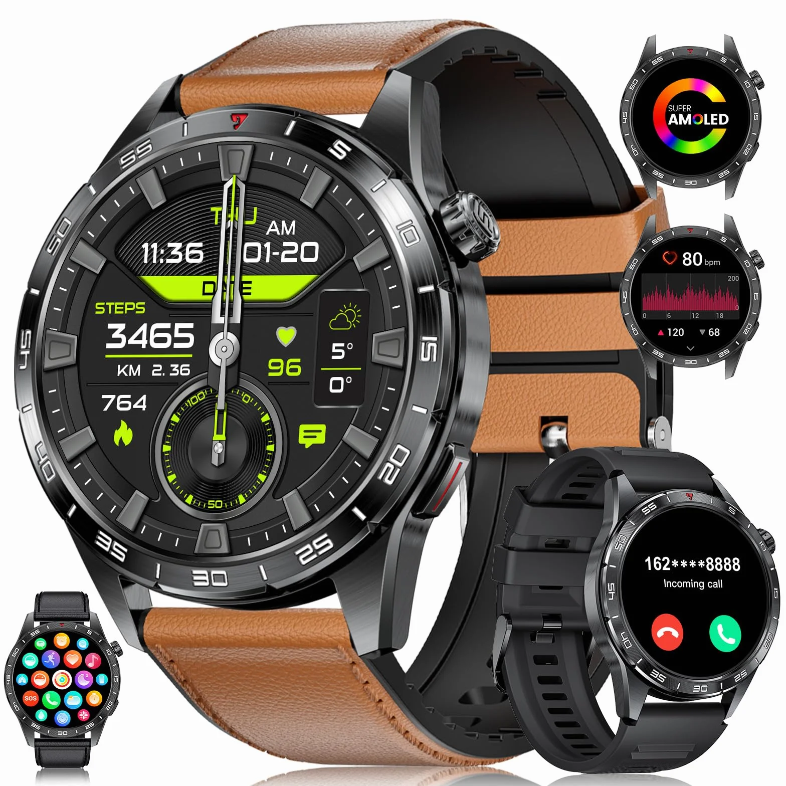 LIGE 2025 męski smartwatch z połączeniem Bluetooth, ekran 1,43 cala, ekran Amoled, 110 trybów sportowych, wodoodporny zegarek fitness IP68 z tętnem, SpO2, monitor snu dla systemu Android iOS