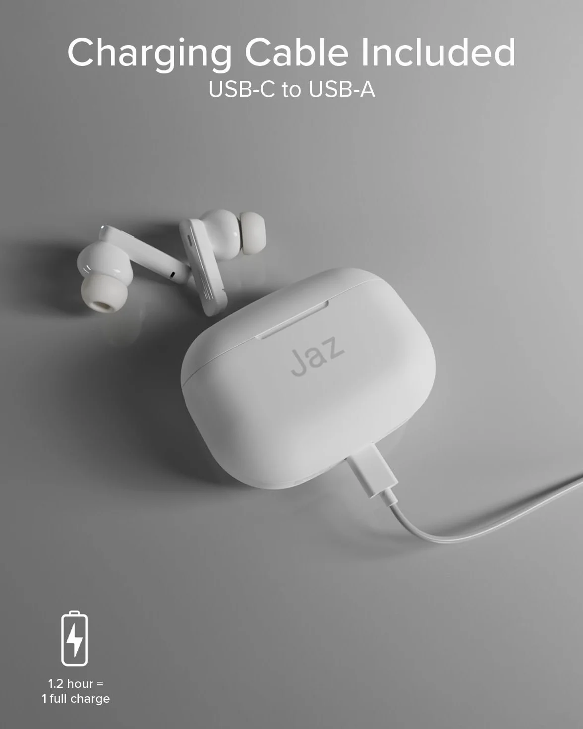 JAZ Maks - Słuchawki douszne In-Ear True Wireless Stereo, Aktywna Redukcja Szumów, Etui Ładujące, Mikrofon HD, Sterowanie Dotykowe, Do Smartfonów, Tabletów, Laptopów, 24h Odtwarzania