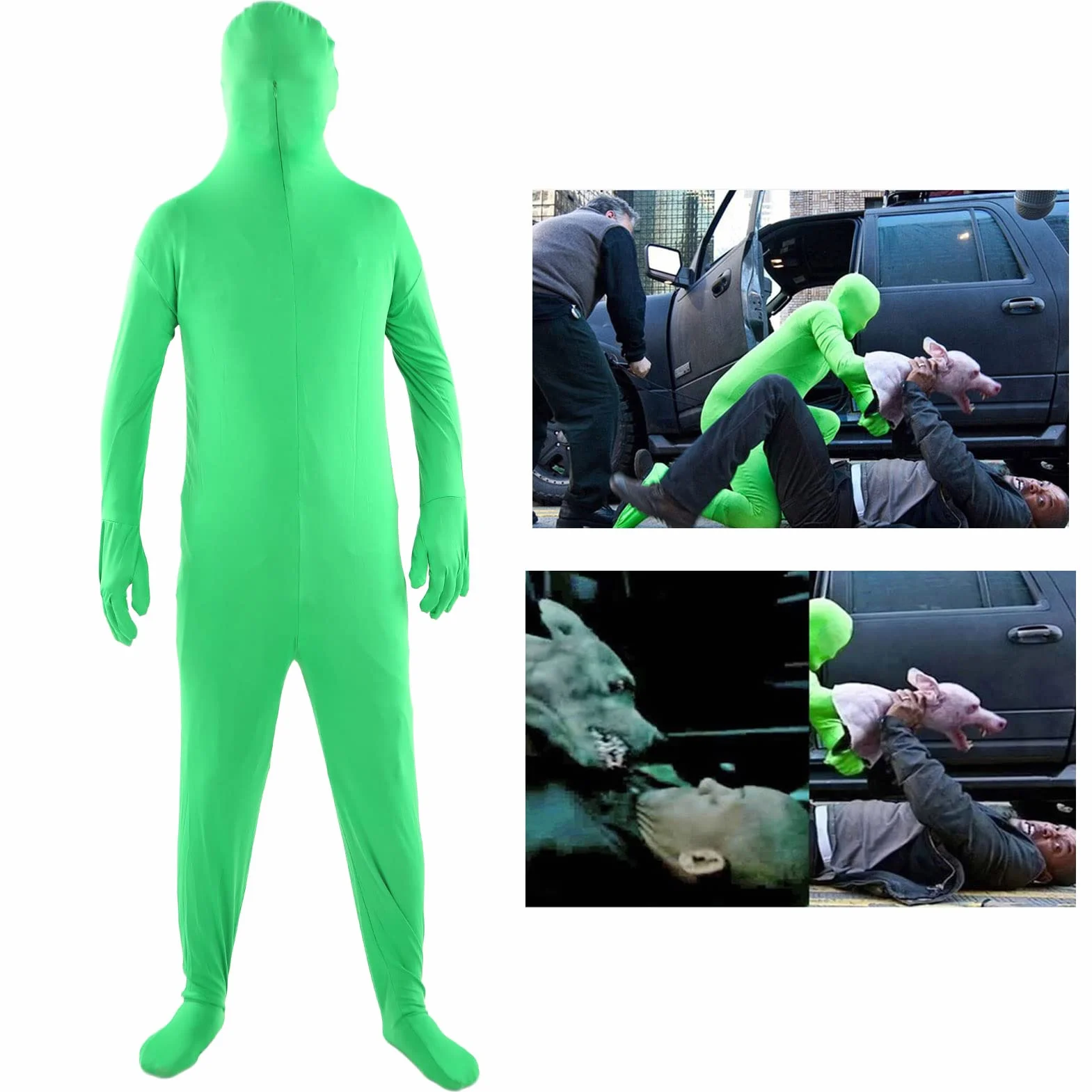 Body z Zielonym Ekranem Chromakey Body Suit Całe Ciało Split Design Znikający Mężczyzna do Fotografii Film Film Efekt Fotograficzny, Unisex Stretch Kostium dla Dorosłych Dopasowany do(180cm)
