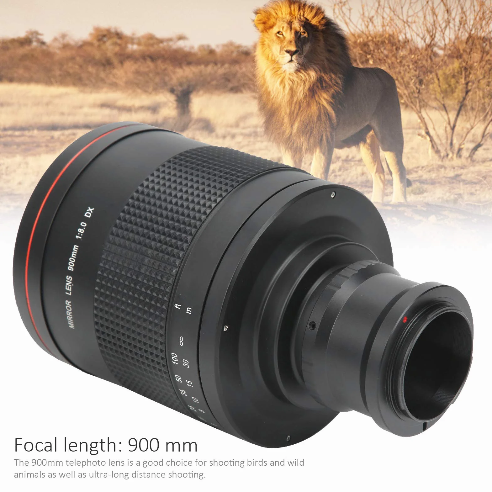 Teleobiektyw lustrzany, 900 mm F8.0 Ręczne ustawianie ostrości Teleobiektyw zmiennoogniskowy z pierścieniem adaptera do bezlusterkowego aparatu dla Sony NEX, do obserwacji ptaków krajobrazu