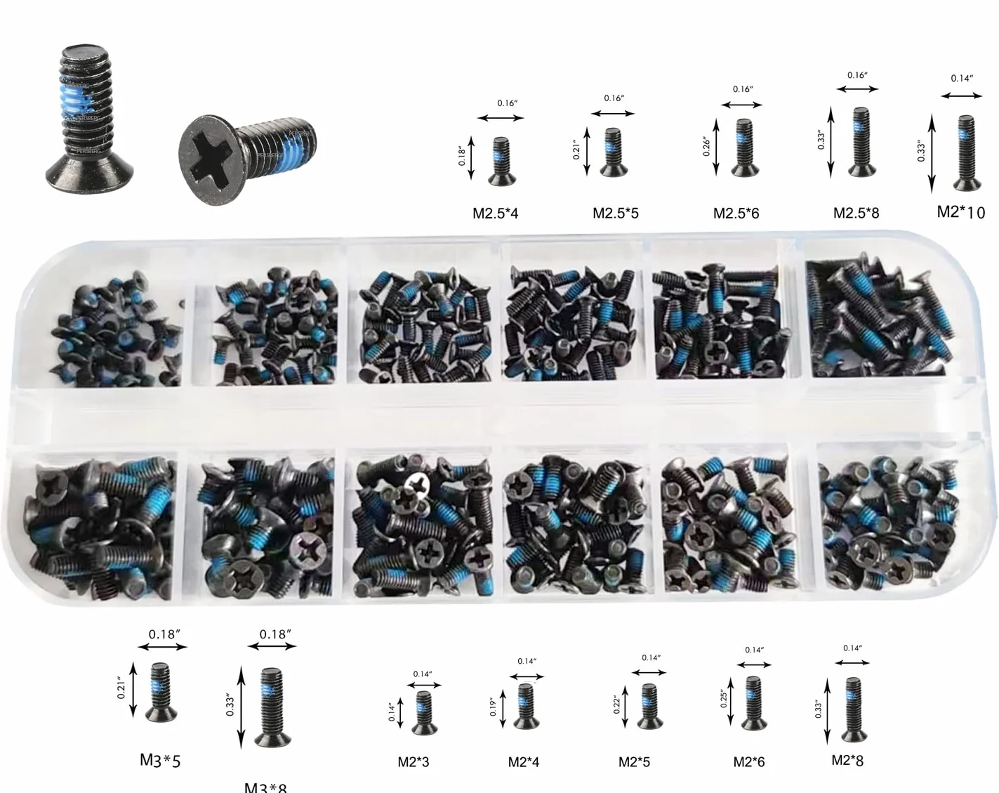 360 sztuk Blue Nylok Screws Kit 12 rozmiarów Zamiennik Laptopa M2 M2.5 M3 dla Lenovo Toshiba Gateway Samsung HP IBM Dell Sony Acer Asus SSD Hard Disk SATA M.2 SSD, by
