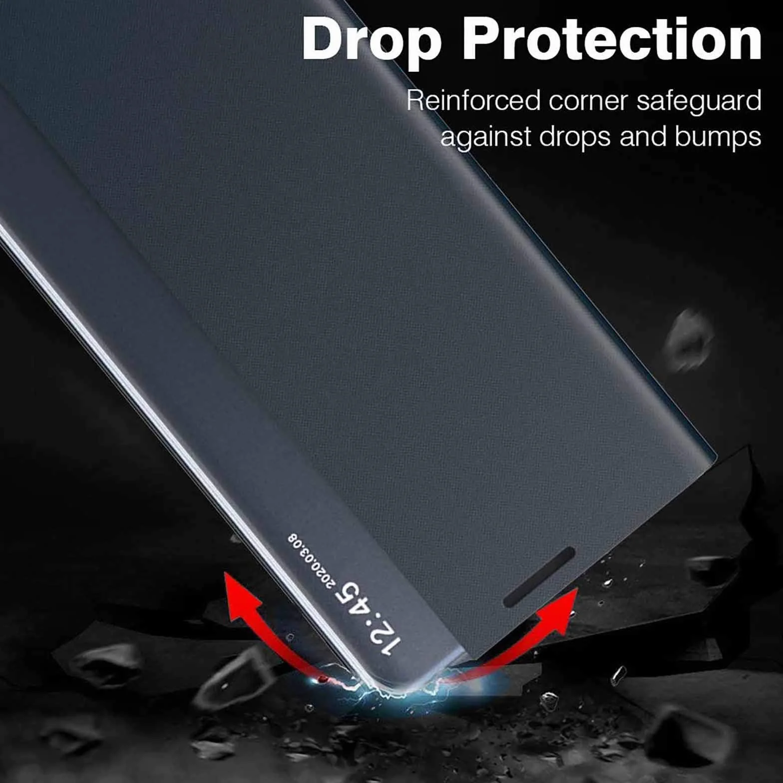 Etui LEYAN do Samsung Galaxy S21 5G, Premium skórzane etui z klapką z przezroczystym okienkiem, etui z klapką Smart View ze składanym uchwytem, granatowe