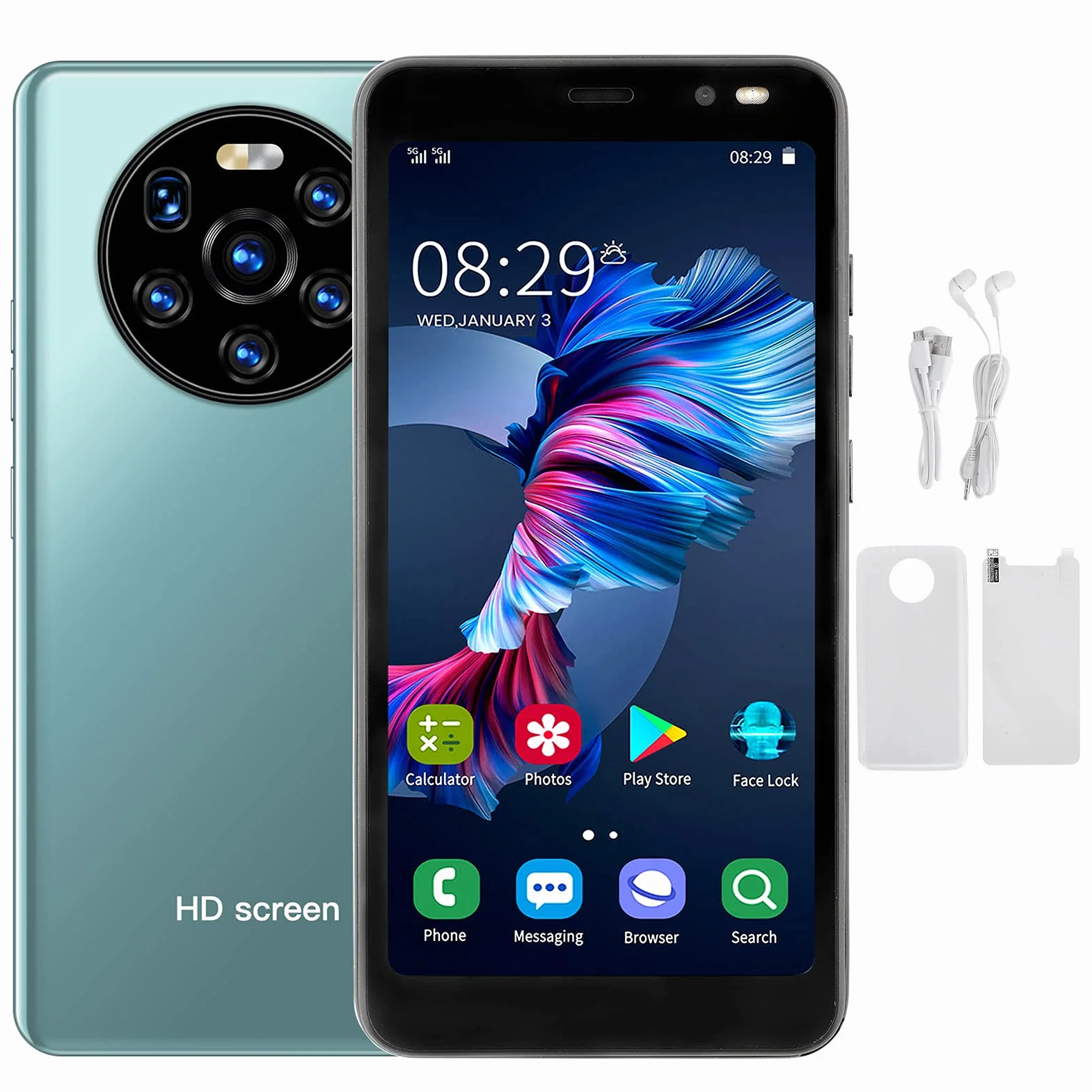 Telefon LEEZAD Mate40 Pro Z Ekranem HD O Przekątnej 5,45 Cala, Smartfonem 3G Z Podwójną Kartą I Podwójnym Trybem Gotowości, Baterią Litową 1500 MAh, Przednim Aparatem 0,3 MP I Tylnym Apara(Zielony)