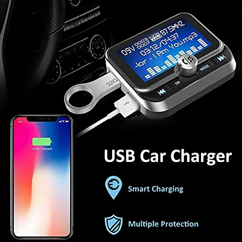 Adapter audio Bluetooth. Nadajnik FM Car Bluetooth MP3. Gracz Dual. USB QC 3.0. Szybka ładowarka AUX. Samochód audio. FM. Modulator z pilotem TF. Karta (Color Name : FM transmitter)