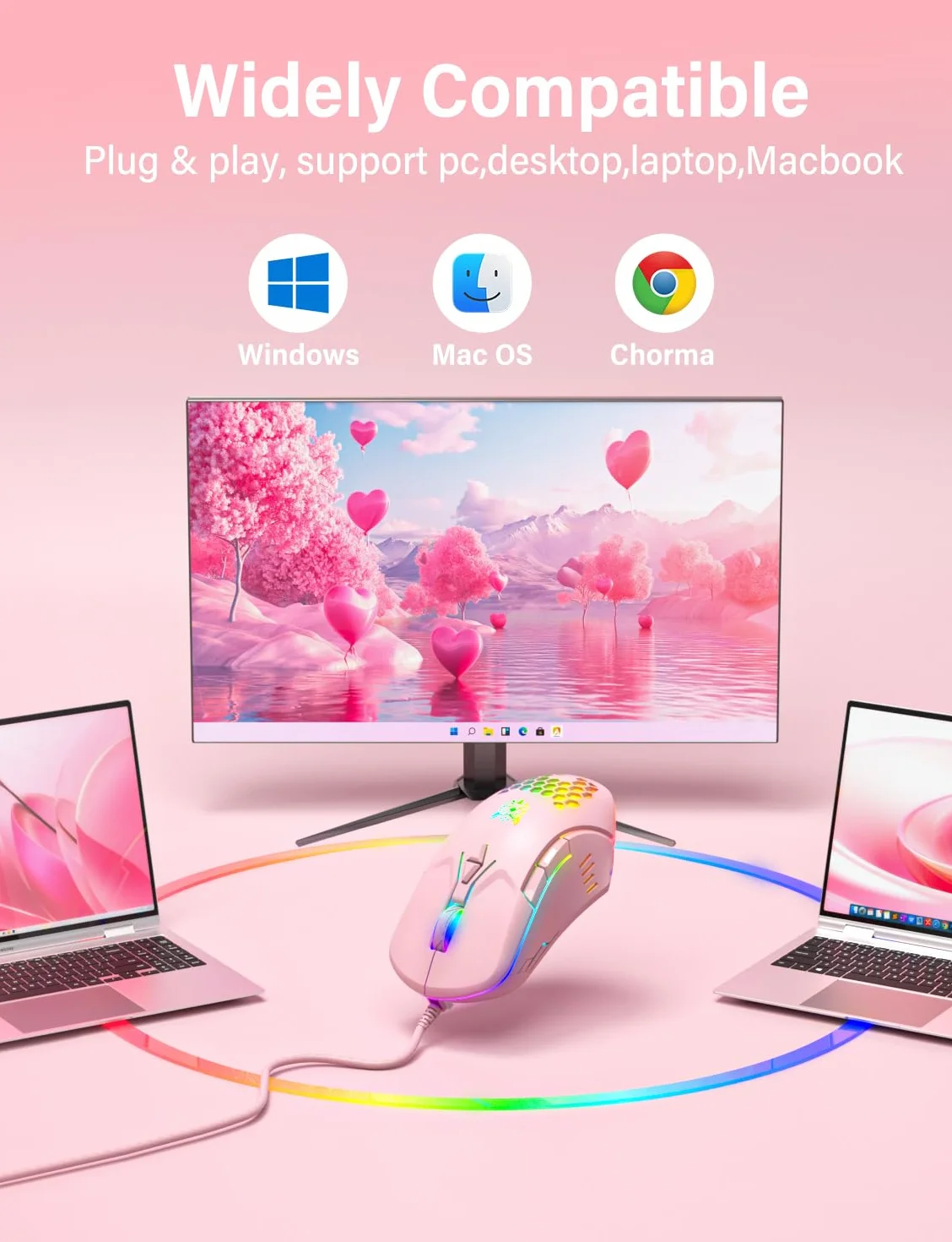 Przewodowa mysz USB, mysz komputerowa z oświetleniem RGB, 4 regulowane DPI, ergonomiczna optyczna mysz biurowa, 7 przycisków, przewodowa mysz do Windowsa, komputera, laptopa, komputera