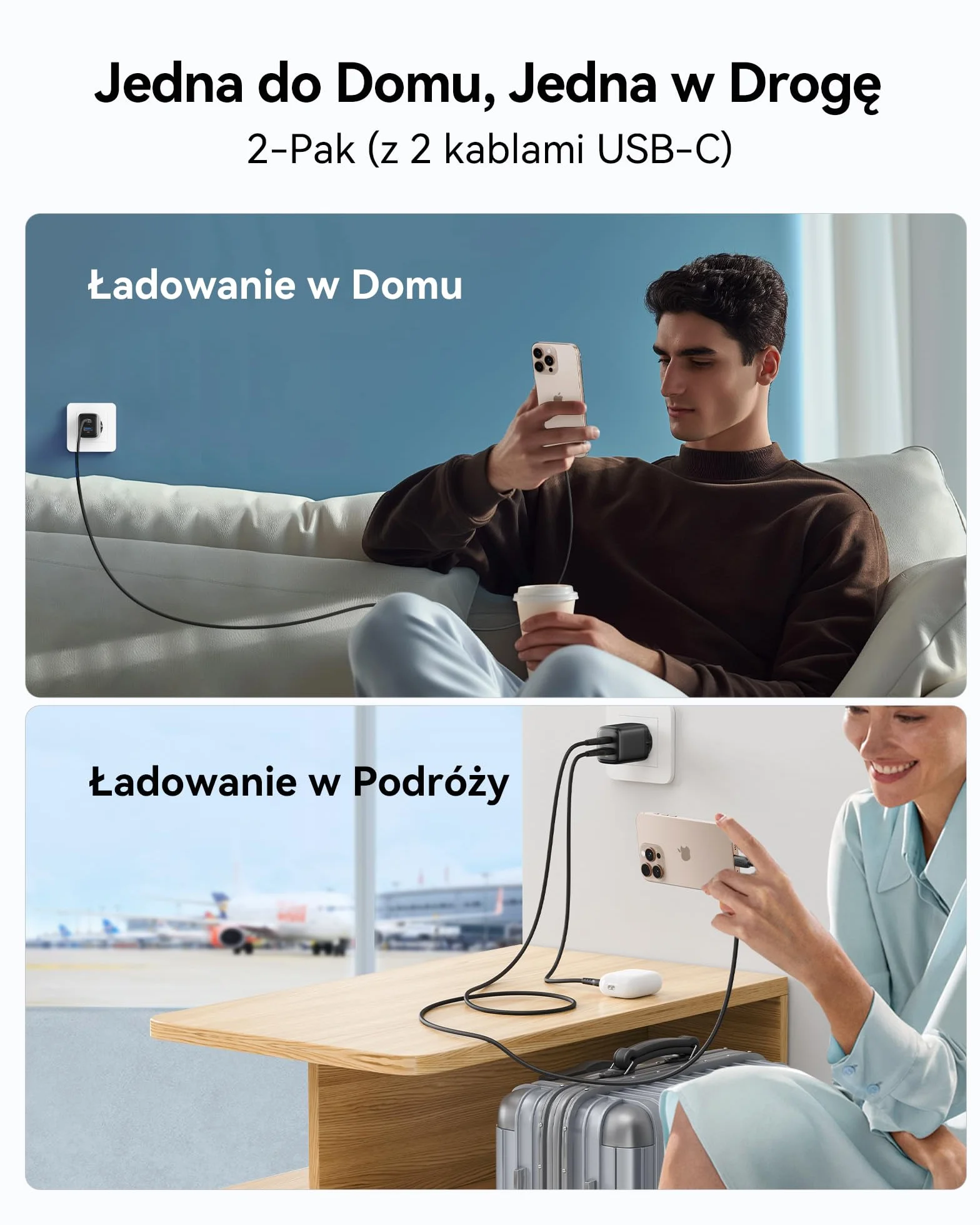 INIU Ładowarka USB C 30W GaN PD Szybka Ładowarka 2-Pack do iPhone 17 16 Pro Max iPad Pro MacBook Air Galaxy S25 S24 Ultra