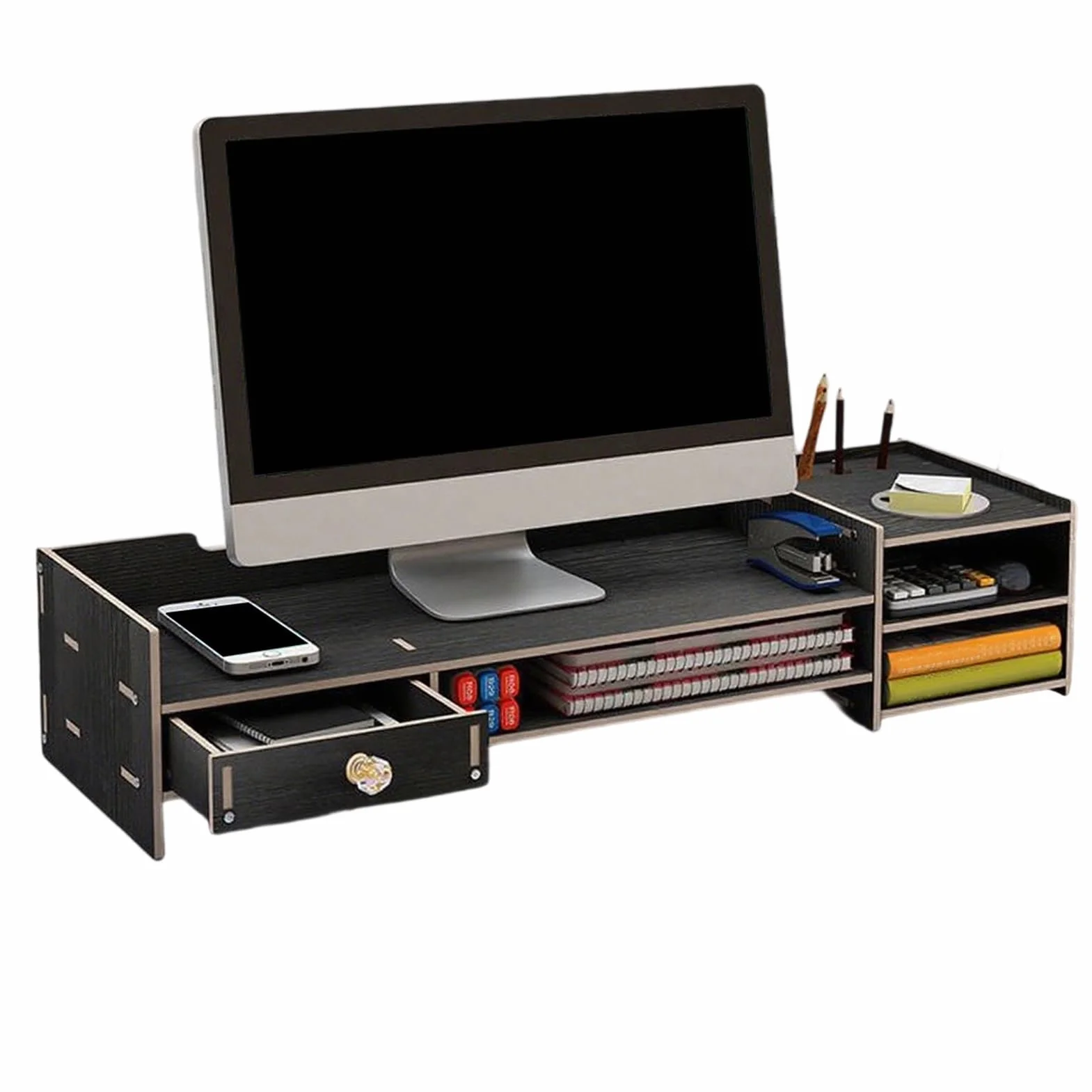 Podstawka Pod Monitor Biurkowy Drewniana Podstawka Na Biurko Pod Monitor | Organizer Na Akcesoria Do Domowego Biura Komputer Laptop Drukator Przybory Szkolne
