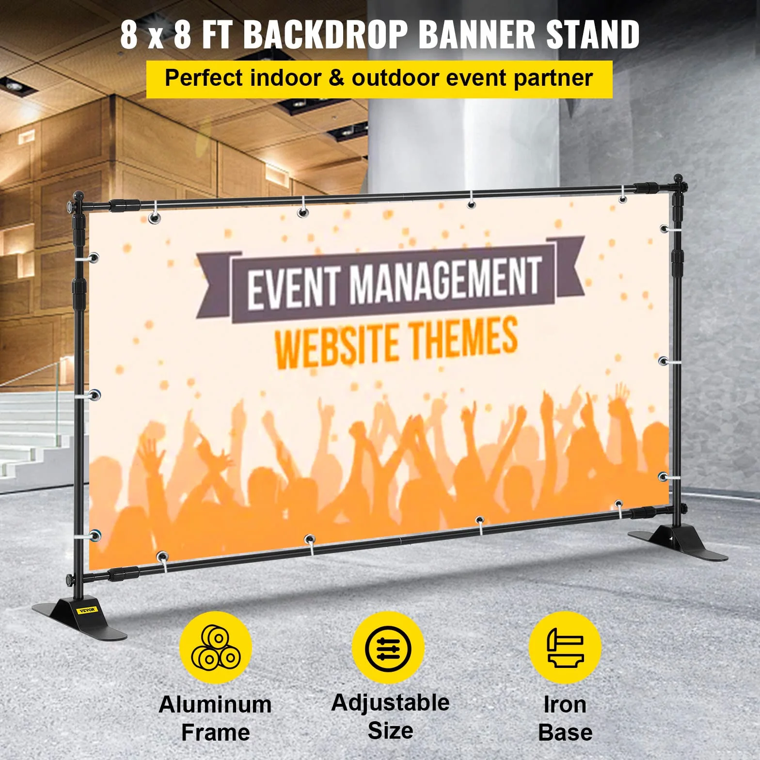 VEVOR Uchwyt teleskopowy na dno rurki, maksymalnie 240 x 240 cm, DM-ABS, system tła, czarny, aluminiowy uchwyt, nadaje się na imprezy świąteczne, wieczorne wyjścia