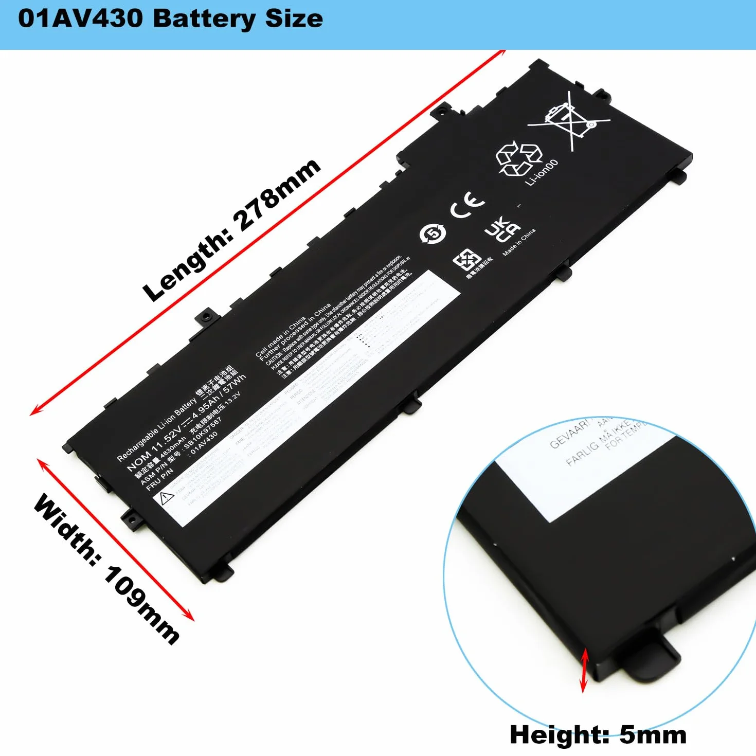 BLESYS 57Wh 01AV430 01AV494 Bateria do Lenovo Thinkpad X1 Carbon G6, 5th 6th Gen 2017 2018 seria 01AV429 SB10K97586