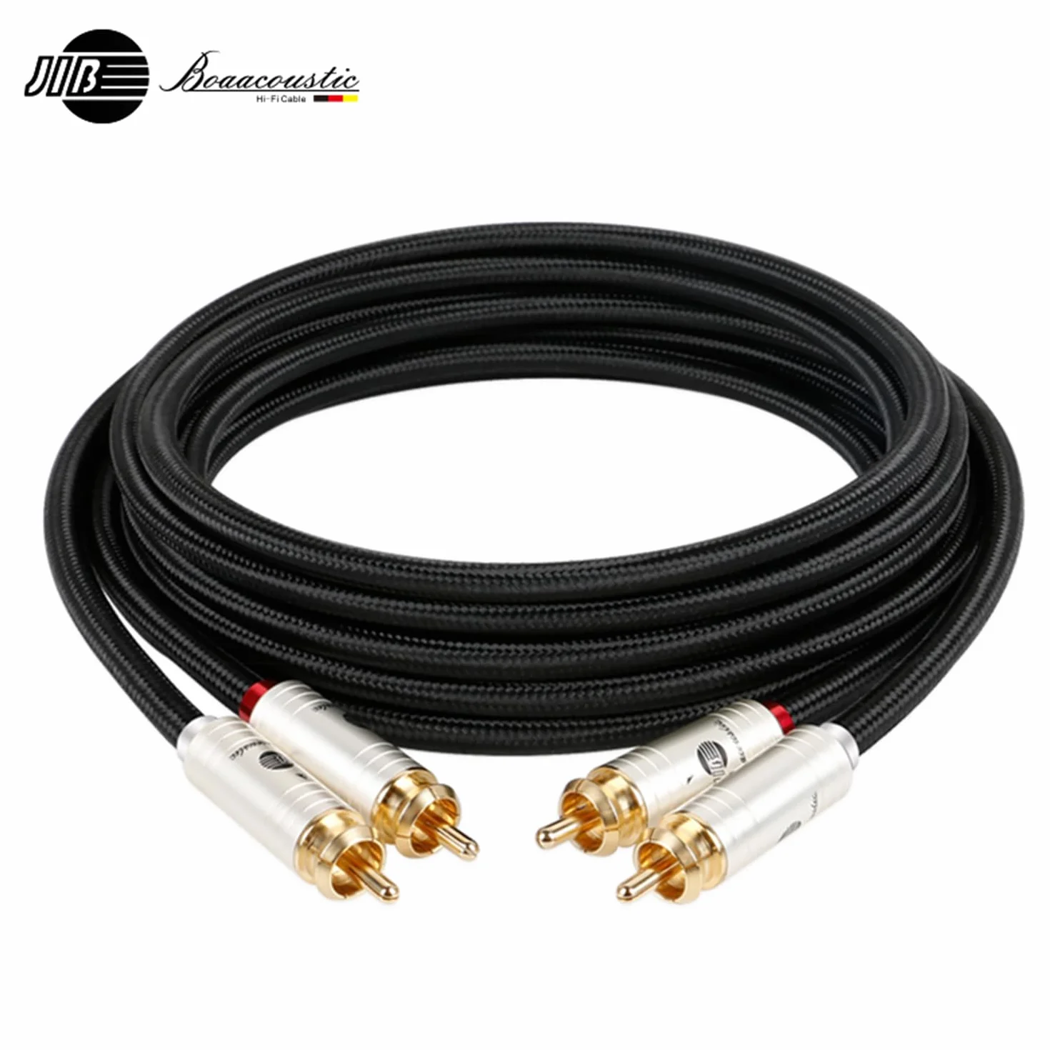 BOAACOUSTIC JIB kabel audio cinch, 1 m, high end audiofil, kabel Hifi RCA, 2 x wtyczka do 2 wtyczek, do instalacji HiFi, odbiornika HiFi, kina domowego, odtwarzacza Blu-Ray, wzmacniacz do CD (1M