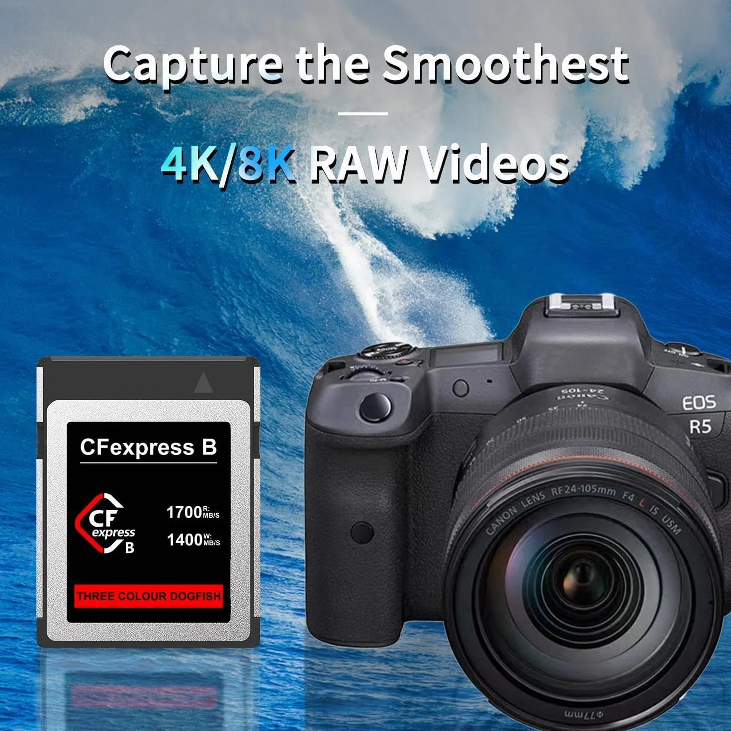 Dogfish CFexpress typ B karta pamięci 512 GB do 1700 MB/s, do zdjęć i filmów 8K 4K RAW, do rejestratorów aparatów fotograficznych profesjonalnych aparatów Nikon Canon Panasonic
