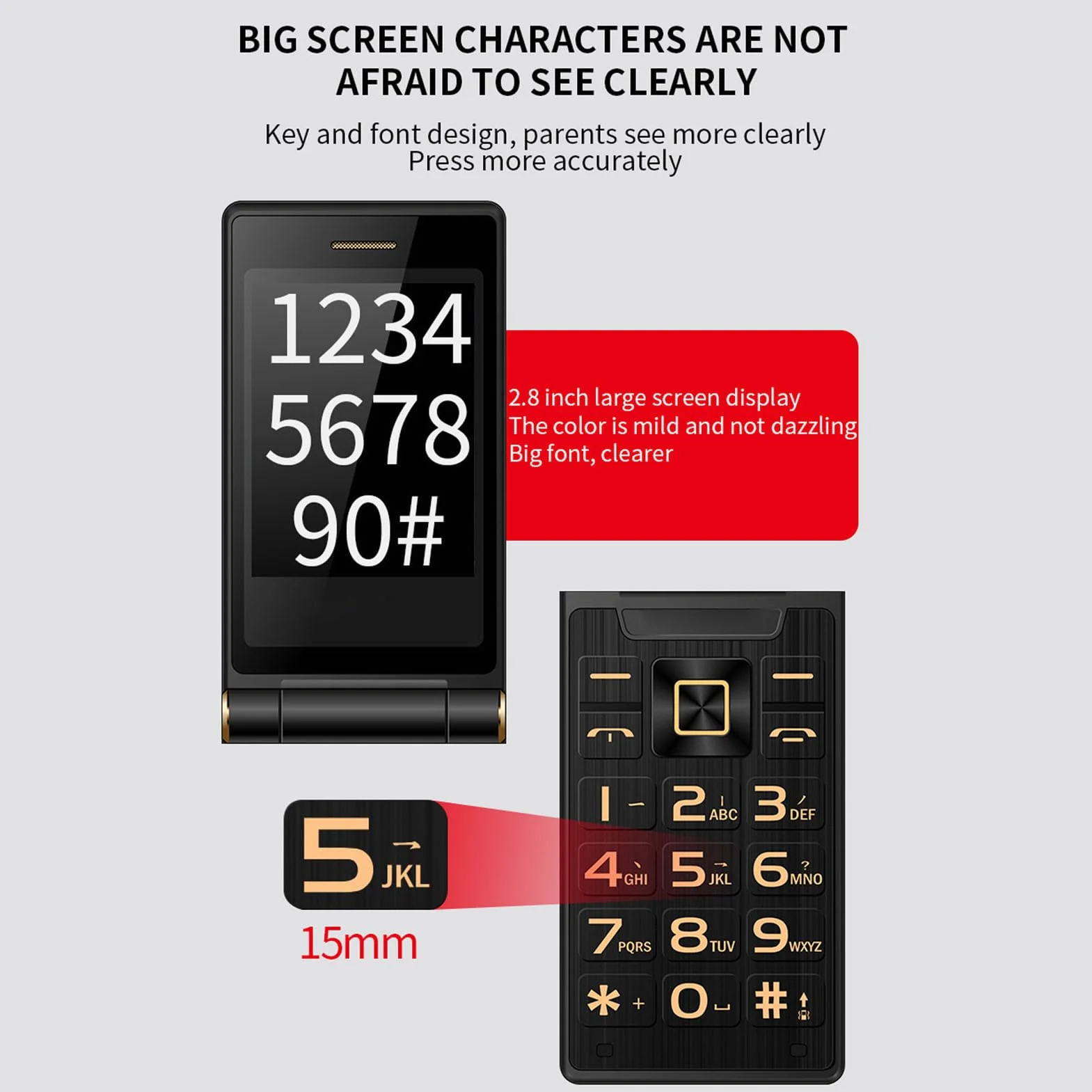 Telefon z klapką dla Seniorów, Odblokowany Telefon z klapką 2G Telefon z klapką z Dużym Przyciskiem dla Seniorów, 3-calowy Telefon z klapką dla Osób Starszych, Podwójny Tryb