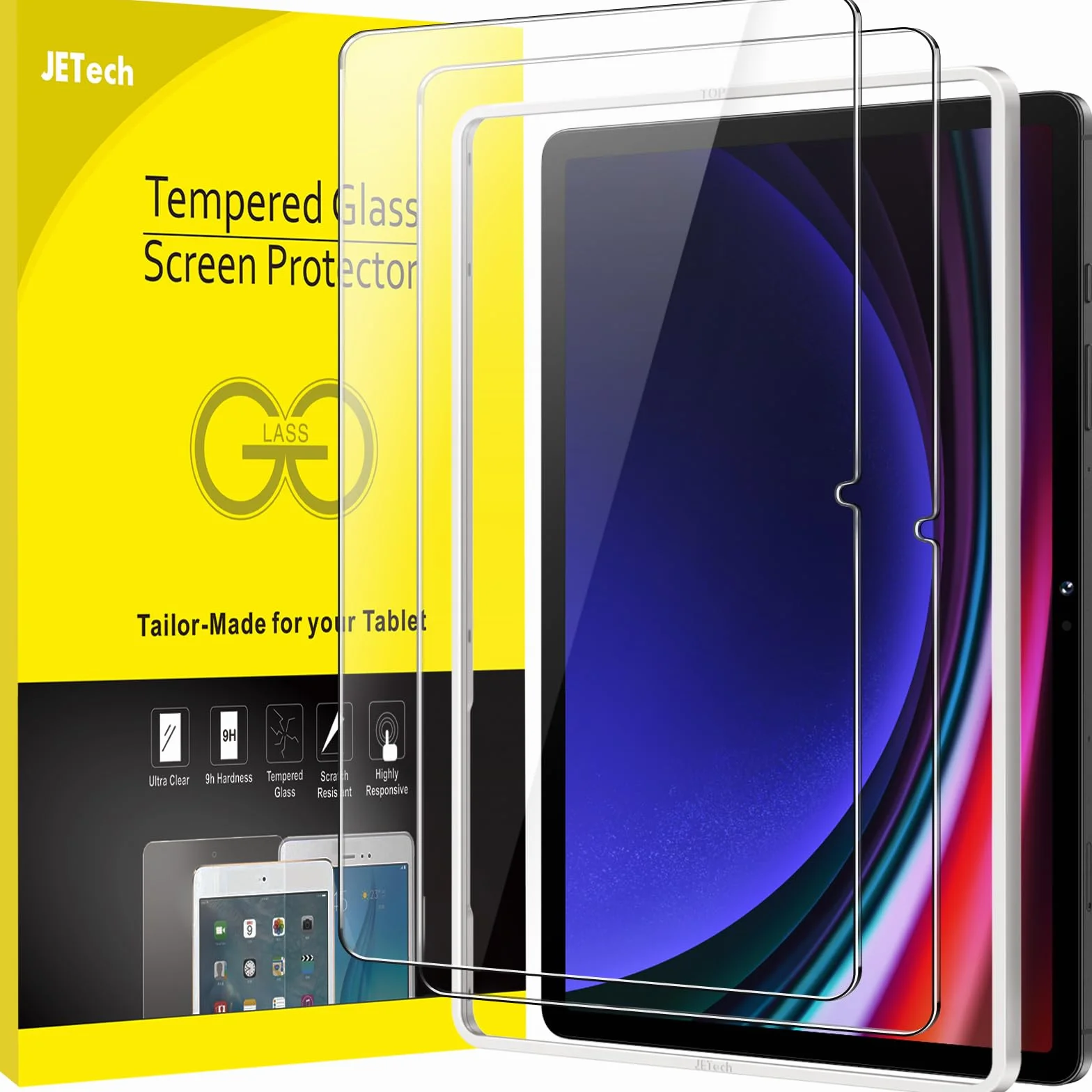 JETech Ochraniacz Ekranu dla Samsung Galaxy Tab S9 11 Cala i Galaxy Tab S10 Lite / S10 FE / S9 FE 10,9 Cala, z Narzędzie Łatwej Instalacji, Folia ze Szkła Hartowanego, HD Wyczyść, 2 Sztuki