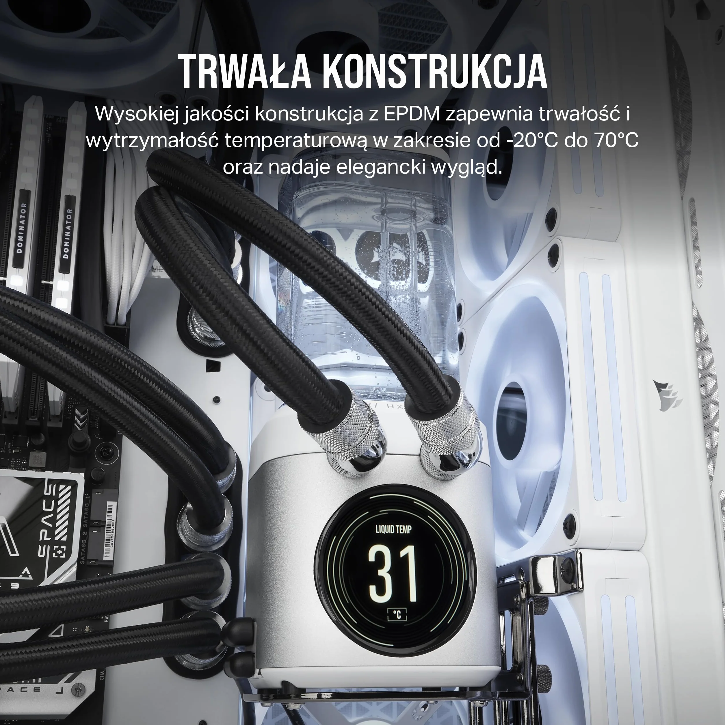 CORSAIR Hydro X Series XT Softline Wąż pokryty siatką - Łatwe przycinanie - Trwała guma EPDM - Czarny