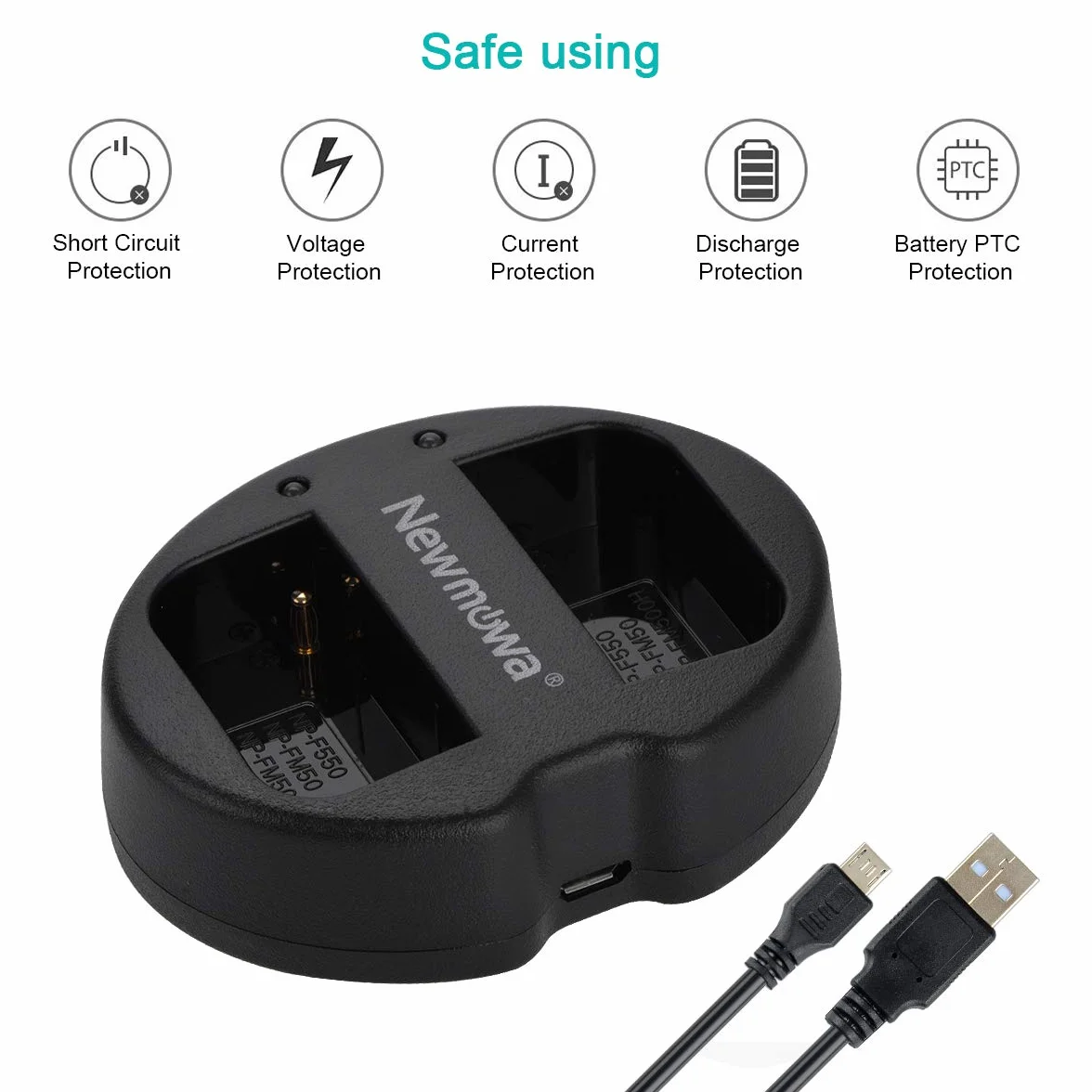 Newmowa NP-FM50 Zapasowa bateria (2-pak) i przenośna ładowarka USB zestaw do Sony NP-FM50 DSC-R1 DSC-F828 DSC-F717 DSC-F707 MVC-CD250 HDR-HC1 DCR-DVD301 DCR-DVD101