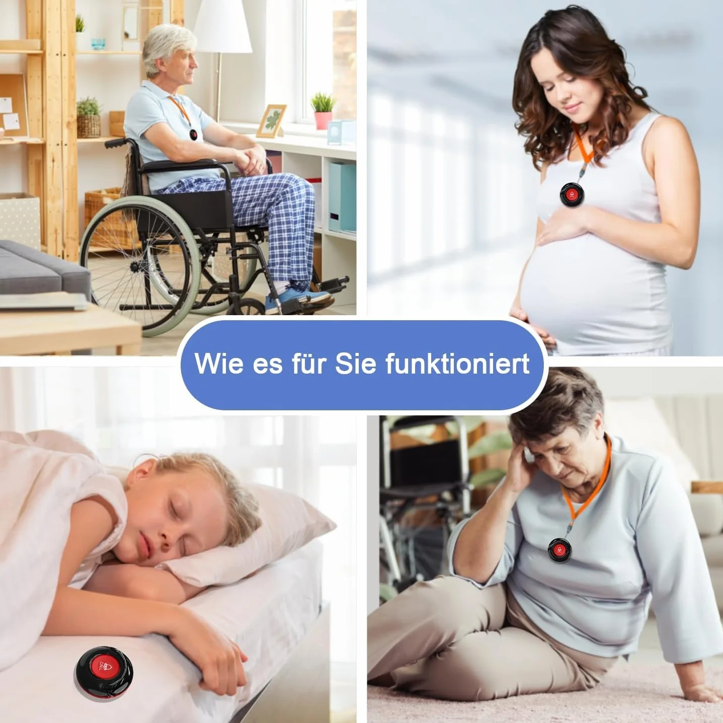 CalltoU Przycisk awaryjny dla seniorów, dzwonek radiowy 500 stóp w otwartym, system alarmowy bezpieczeństwa w domu dla pacjentów i osób starszych (2 nadajniki 2 odbiorniki)