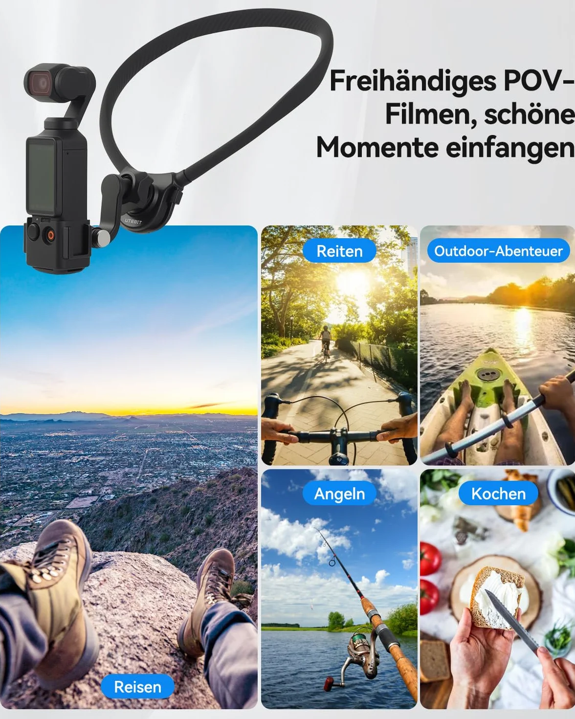 UTEBIT Magnetyczny uchwyt na szyję, obracany o 360 stopni, regulowany pas piersiowy i szyja do GoPro Hero 13/12/11/10/9, do DJI OSMO Pocket 3 do DJI Action 5