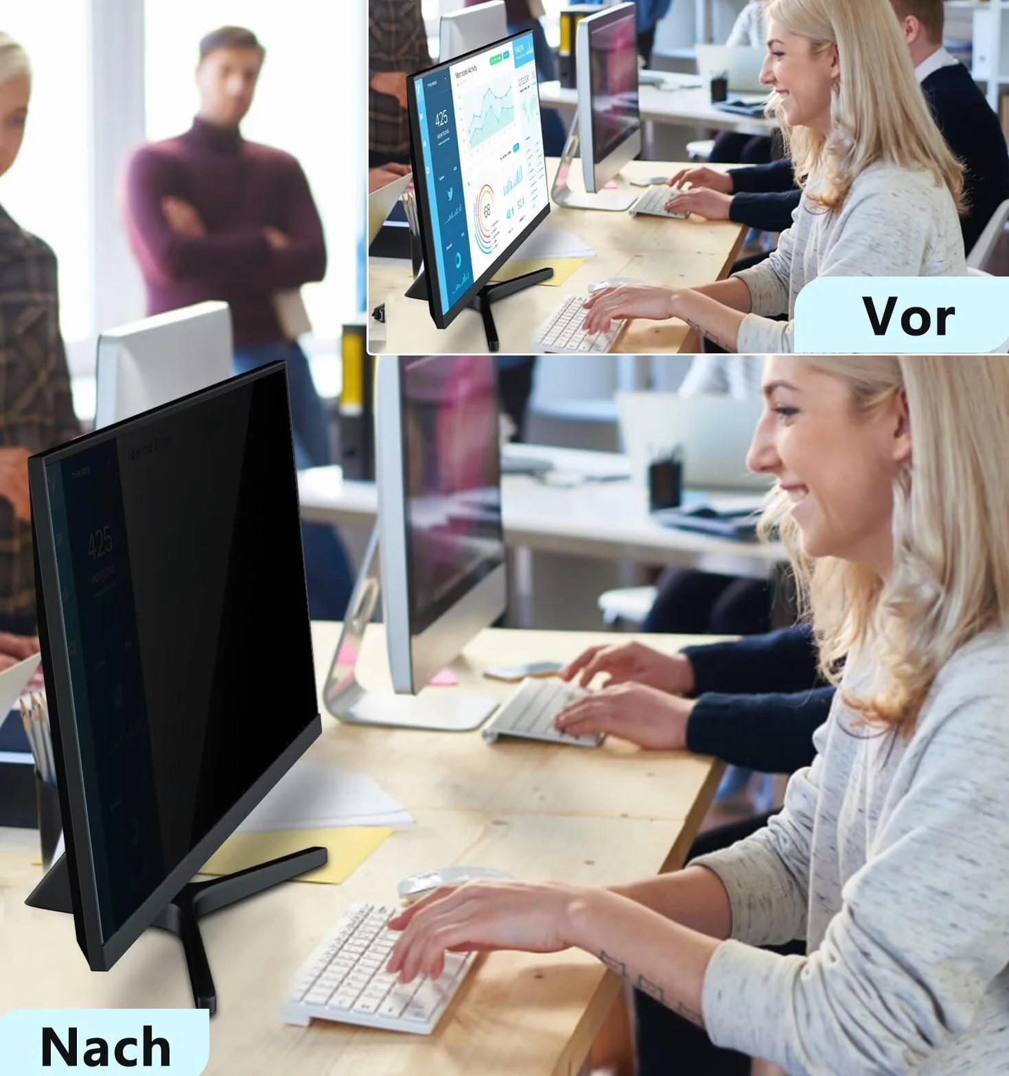 PYS 23,8-calowy filtr prywatności komputera do panoramicznego monitora komputerowego [współczynnik proporcji 16:9] odporny na zarysowania / zapobiegający zarysowaniom folia ochronna dla poufności danych. Blokuje 96% promieniowania UV