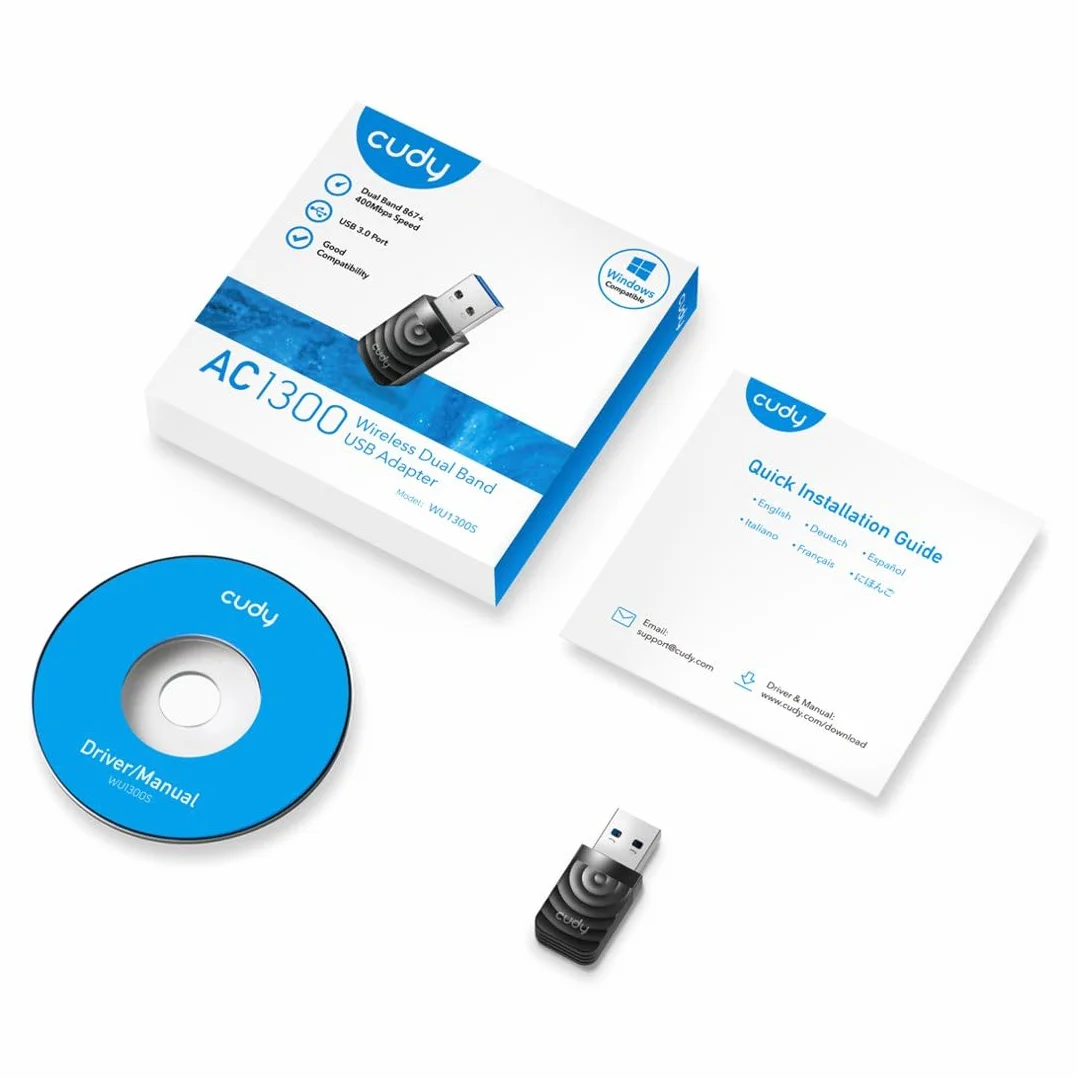 Cudy AC 1300 Mbps WiFi Adapter USB 3.0 na PC, 5Ghz/2.4Ghz, czarny