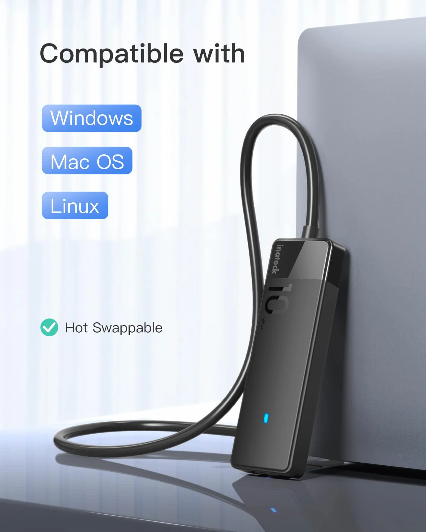 Inateck Hub USB C, koncentrator USB 3.2 Gen 2 USB C z 4 portami USB A, 10 Gb/s, kabel 50 cm, kompatybilny z Windows 7/8/10/11, Linux, Mac OS