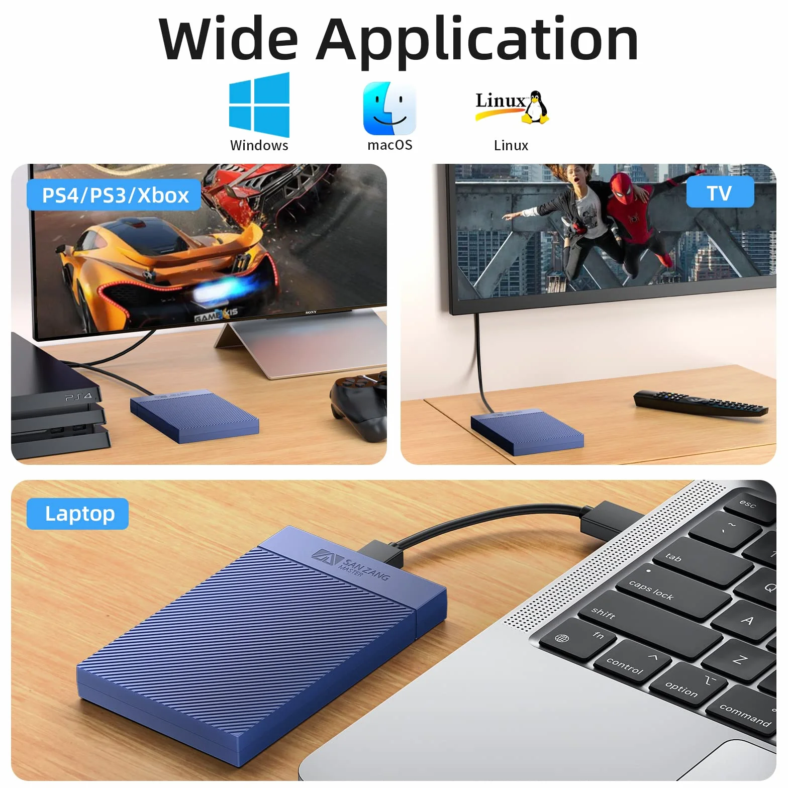 2,5 cala Hard Drive Enclosure - SANZANG beznarzędziowa obudowa dysku twardego USB 3.0, obsługuje UASP i Trim do 2,5 cala SATA SSD i HDD o wysokości 9,5 mm, 7 mm, w zestawie kabel typu C do A,