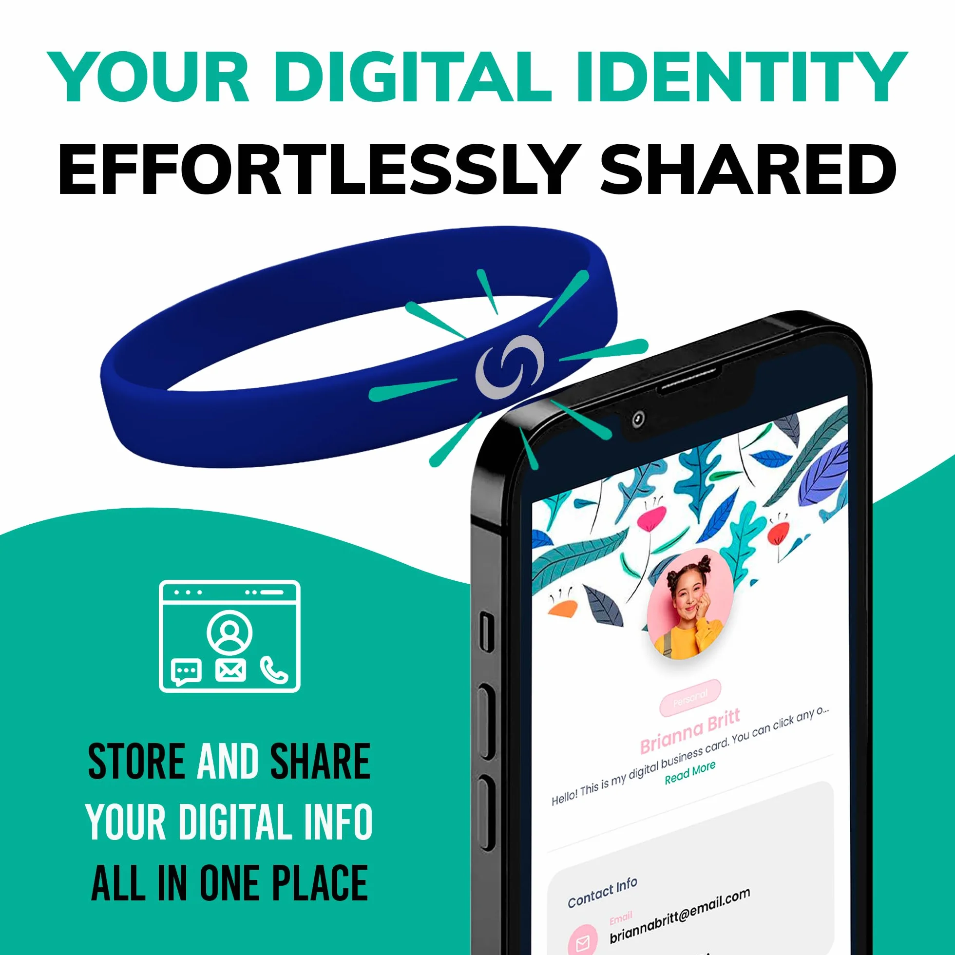 CONTACT CO. Inteligentna silikonowa opaska NFC, elegancka, trwała inteligentna opaska z natychmiastowym udostępnianiem bez aplikacji, bezszwowa opaska dla entuzjastów technologii i nie tylko