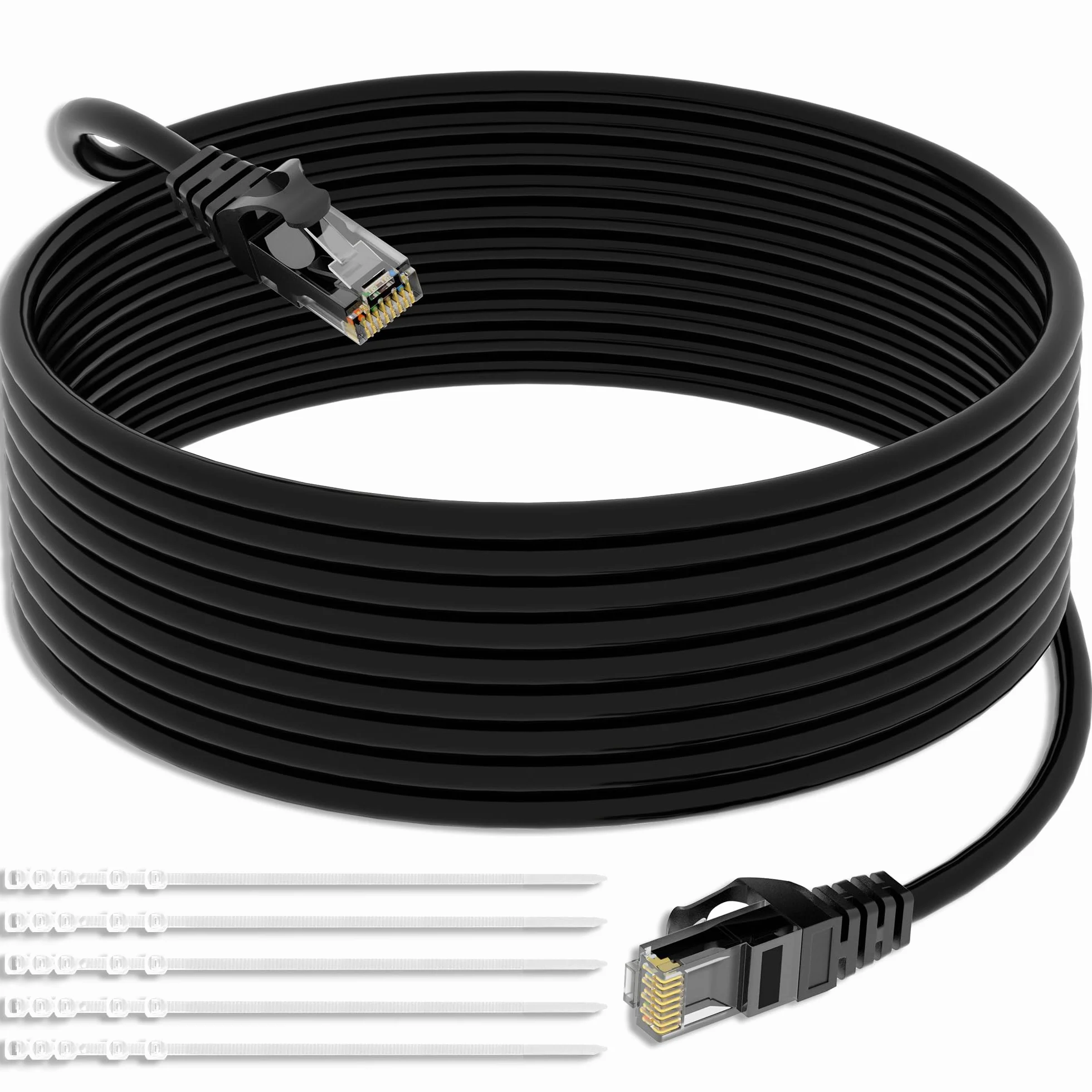 Kabel Ethernet 20M cat5e do użytku na zewnątrz,wodoodporny kat. 5e LAN,instalacja bezpośrednia,RJ45,24 AWG,1,0 Gbit/s 350 MHz,CCA,UTP,do kamery POE,routera,modemu,z 25 opaskami kablowymi