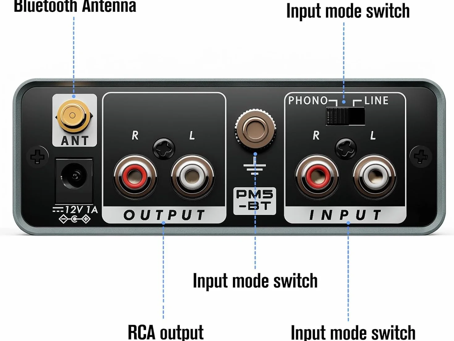 Przedwzmacniacz gramofonowy Bluetooth, przedwzmacniacz gramofonowy z wejściem RCA, wyjściem RCA/Bluetooth, przedwzmacniacz gramofonowy do odtwarzacza płyt winylowych z fonografem i przełącznikiem