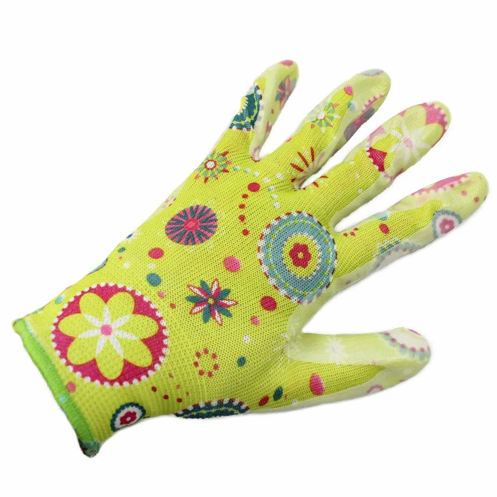 COM-FOUR® Rękawice ogrodowe robocze Flower Power rozmiar 8 zielone różowe 2 pary