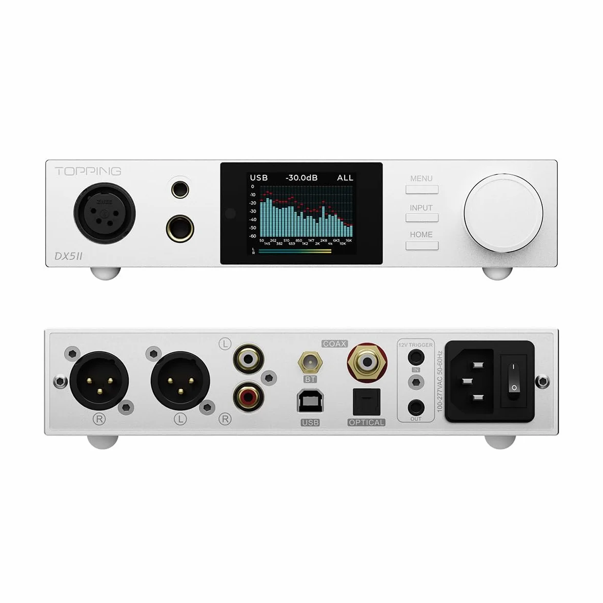 Topping DX5 II DAC Bluetooth 5.1 wzmacniacz słuchawkowy, chip DAC ES9039Q2M, wzmocnienie X-Hybrid, 10-pasmowe wyrównywanie i zbalansowane wyjście, USB XMOS, wysoka rozdzielczość, RC, srebrny