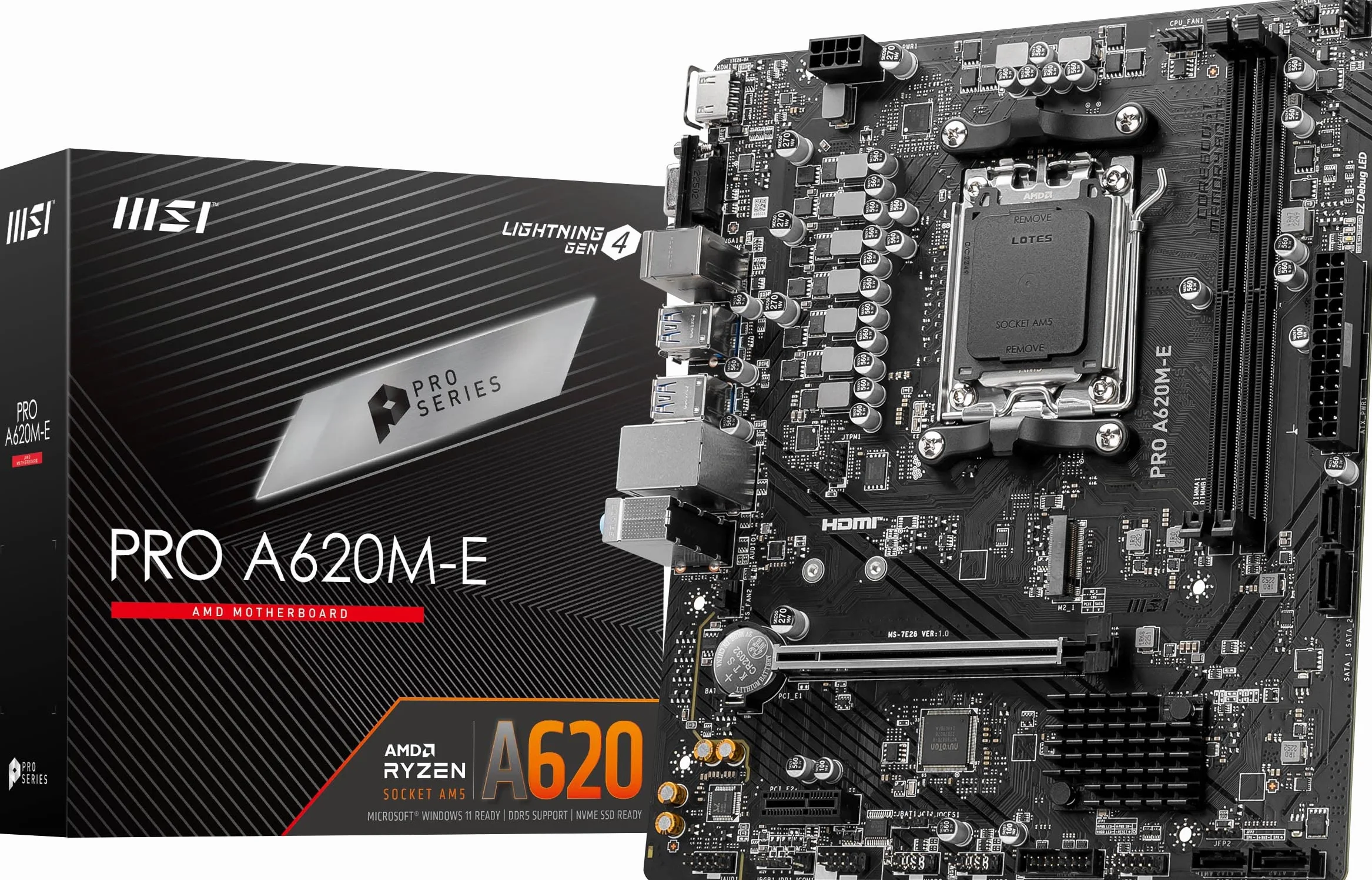 MSI Płyta główna PRO A620M-E Ryzen seria 7000 (AM5) kompatybilna z chipsetem A620 4K60Hz DDR5 OC kompatybilny z Micro-ATX MB6161