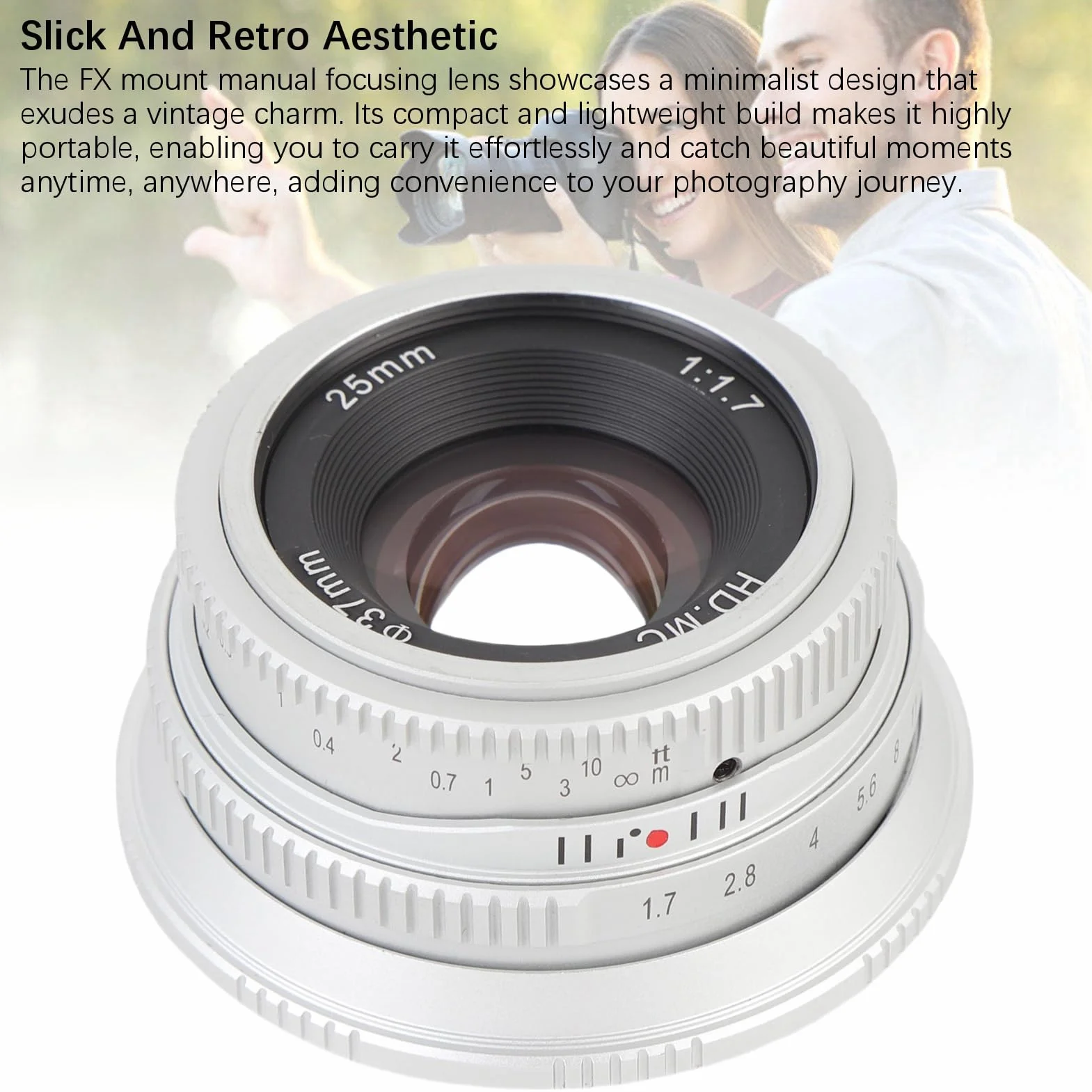 Generic 25mm F1.7 Ręczne Ustawianie Ostrości Stały Efekt Wirowania Obiektywu dla X-E1 X-E2 -A5 -A7 Kreatywny Sprzęt Fotograficzny (SILVER)