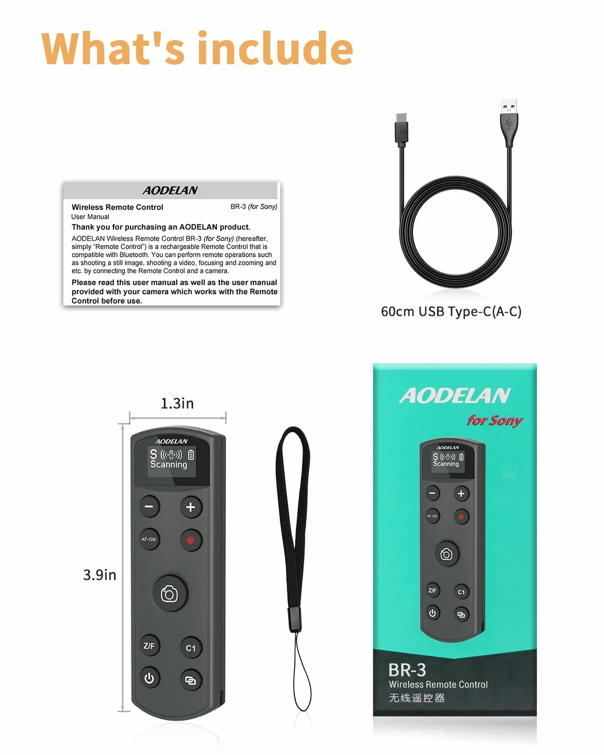 Bezprzewodowy pilot zdalnego sterowania Sony - Aodelan ładowalna migawka OLED do ZV-E10, FX3, a6100, a6400, a6600, a7 III, a7R III, DSC-RX100 VII, ZV-1; zamiennik RMT-P1BT