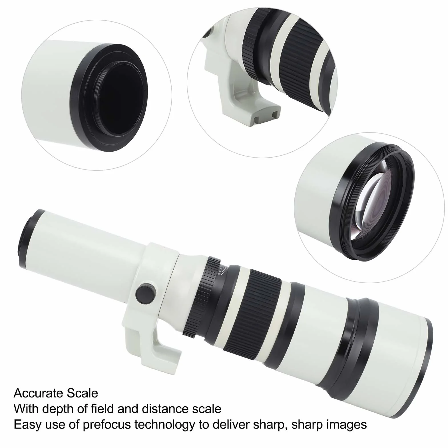 Teleobiektyw Prime Szkło Optyczne F6.3-F32 Aperture Obiektywy Stałoogniskowe Achromatyczny Refraktoskop z Adapterem T2 NEX do Pełnoklatkowego Aparatu Bezlusterkowego (WHITE)