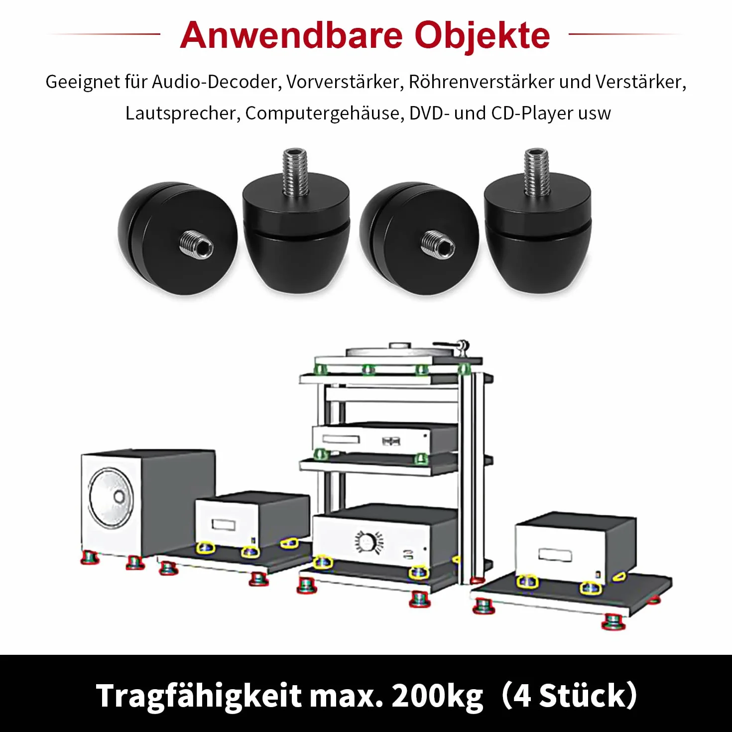 Tertullus 4 sztuki nóżek głośnikowych czarne tłumiki aluminiowe absorberów