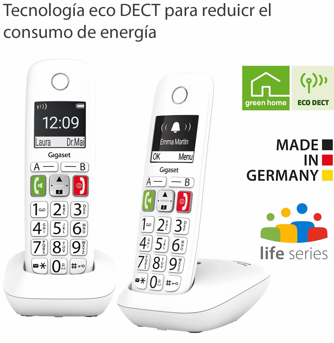 FIJO INALAMBRIC TELEFON GIGASET E290 DUO BLANCO 300 NUMEROS - 42 TONOS