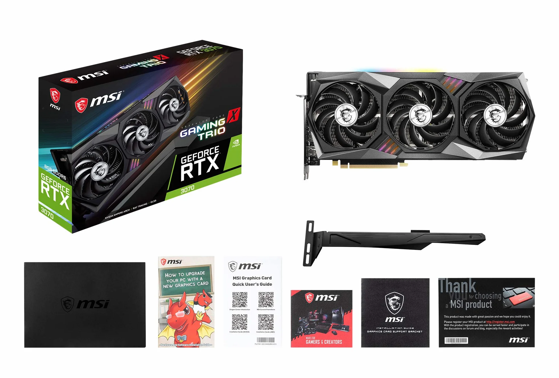 MSI GeForce RTX 3070 8 GB GDRR6 256-bitowy HDMI/DP Tri-Frozr 2 wentylator TORX 4.0 Ampere Architektura RGB OC karta graficzna (RTX 3070 Gaming X Trio)